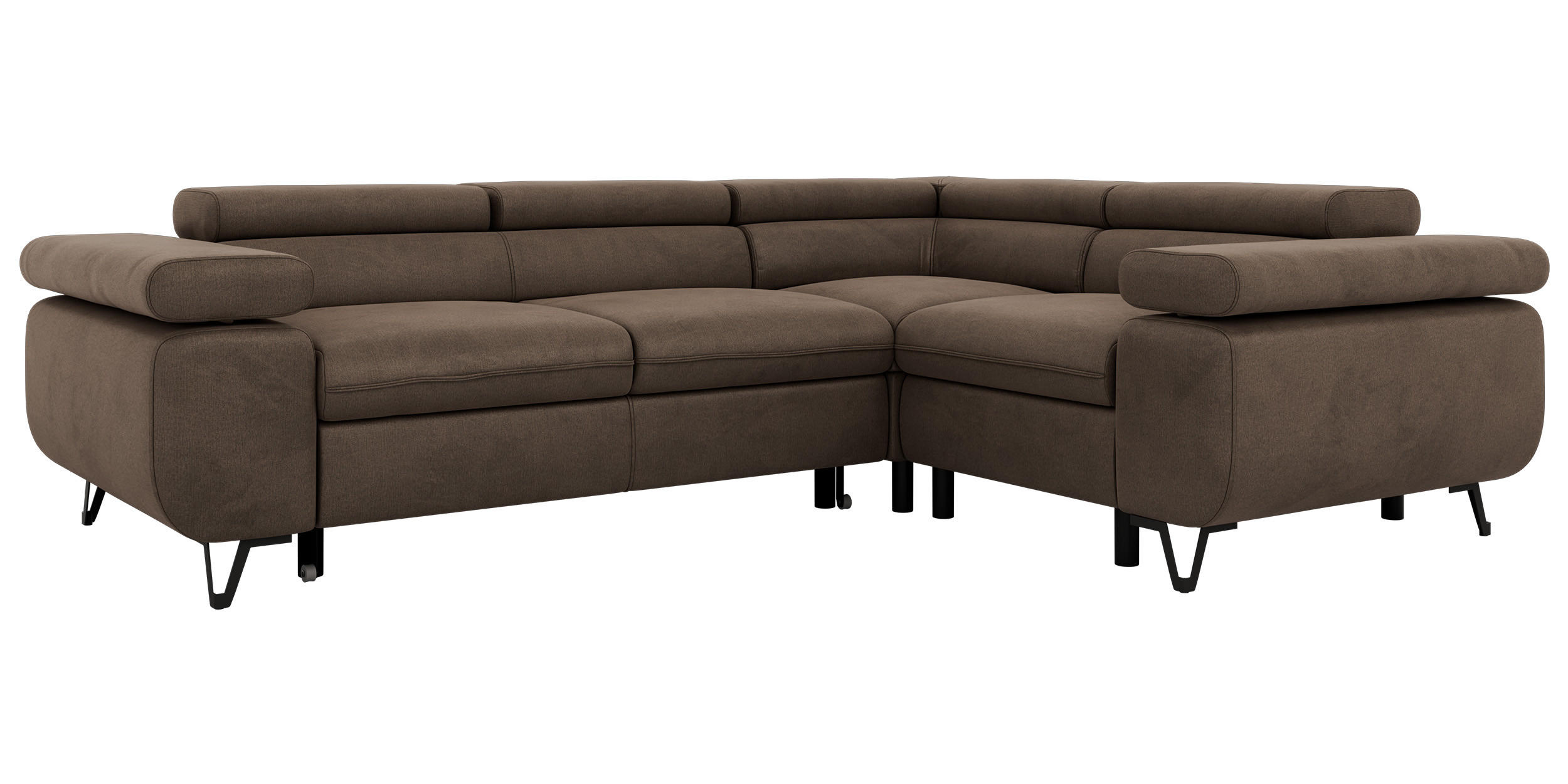 ECKSOFA FALCO L - Braun Velvet - Rechts Seite - Dunkelbraun/Schwarz, Textil/Metall (268/197cm) - MKS