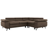 ECKSOFA FALCO L - Braun Velvet - Rechts Seite - Dunkelbraun/Schwarz, Textil/Metall (268/197cm) - MKS