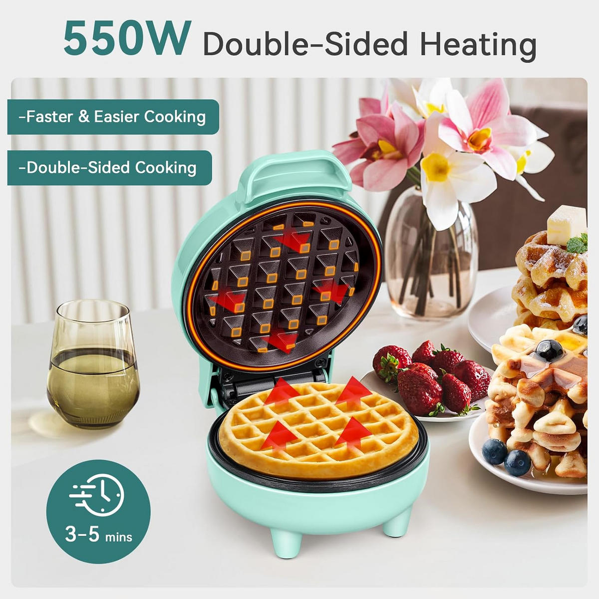 WAFFELEISEN Grün, 10 cm Backfläche - Grün, Metall (10.5/18.3/14.6cm) - YASHE