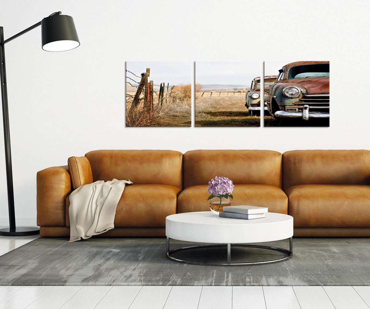 BILDER-SET aus Glas je 50x50 cm Oldtimer - Braun, Glas (150/50cm) - artissimo