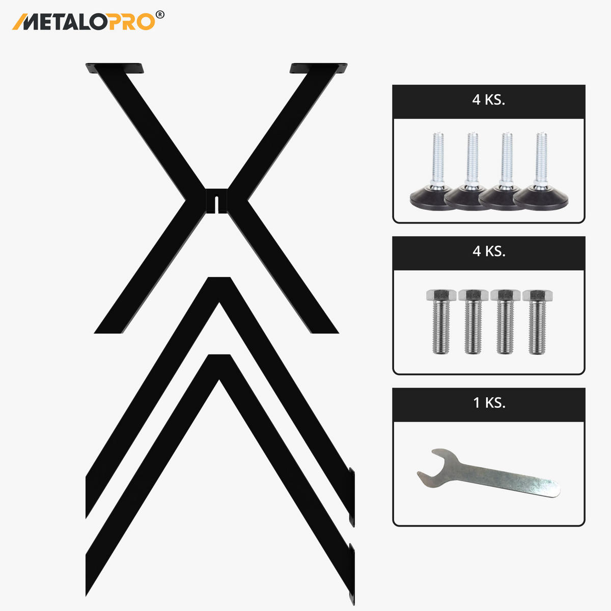 TISCHBEINE Acamar Metall Schwarz 140/70/72 cm - Schwarz, Metall (70/72/140cm) - Metalo Pro