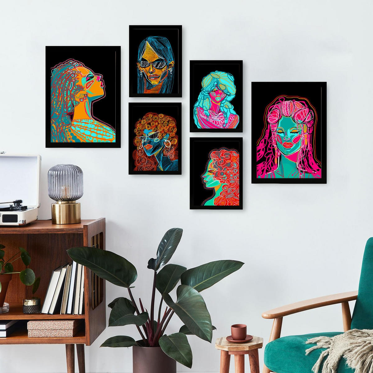POSTER Set Mit 6 Shades of Beauty 2 Abstrakt Feminin Größe A3 & A4 Schwarzer Rahmen - Schwarz, Papier (29.7/1cm) - Nacnic