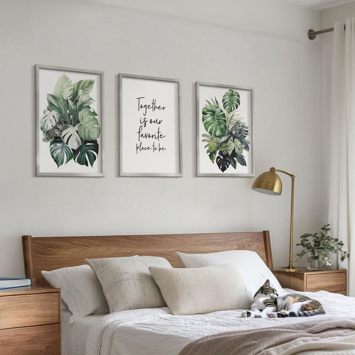 WANDBILDER 3er Set - 40x60 cm Silberner Rahmen - Grüne Blätter tropischer Pflanzen - Silberfarben, Kunststoff (40/60cm) - ArtPrintCave