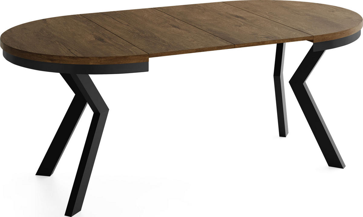 ESSTISCH Savio Neo rund ausziehbar verlängerbar, Eiche Braun Rustikal 90-190/90/77 cm - Alteiche/Schwarz, Holz/Holzwerkstoff (90/90/77cm) - WFL GROUP