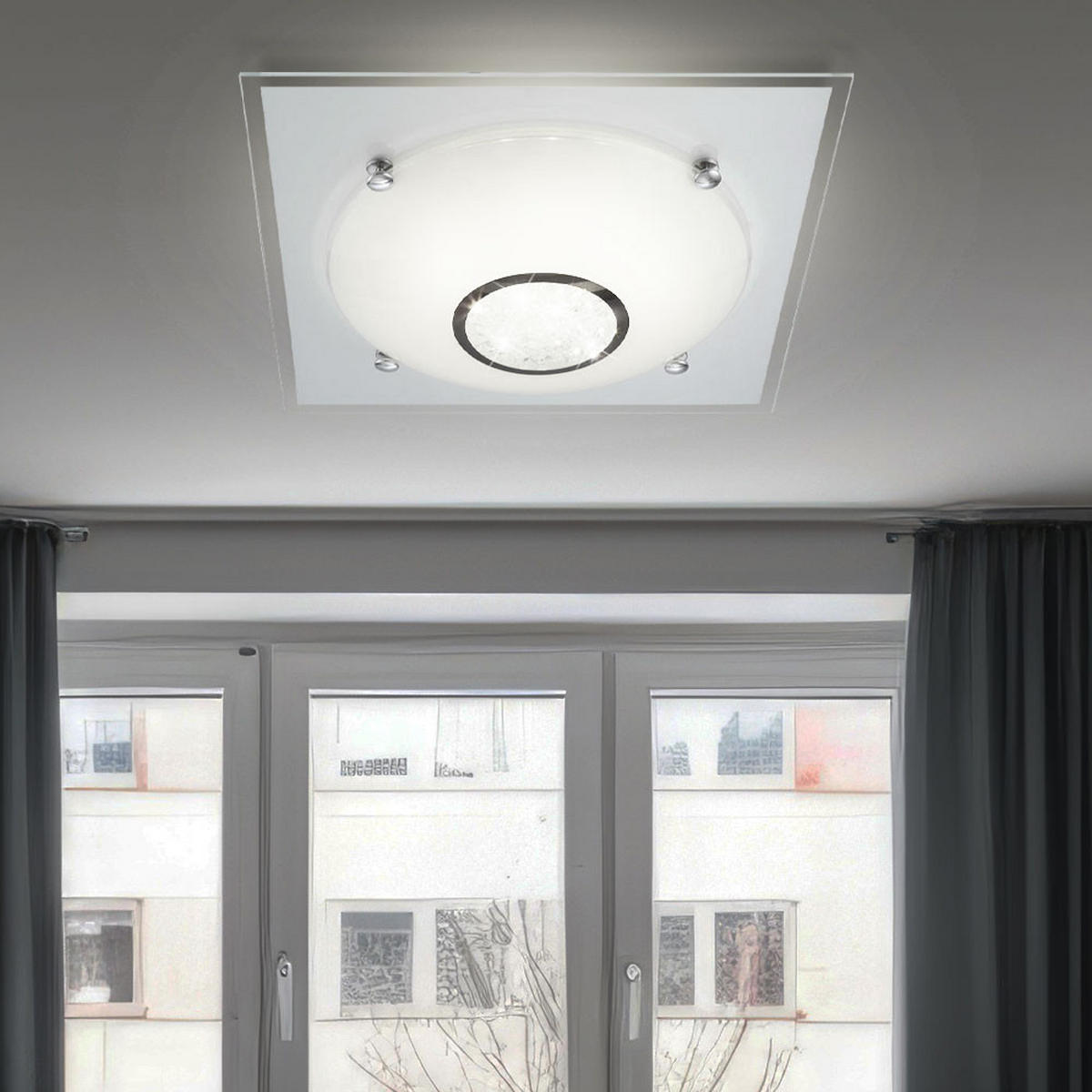 LED DECKENLEUCHTE Metall Weiß Kristalloptik - Weiß, Glas (33.5/33.5/10.5cm) - Globo Lighting