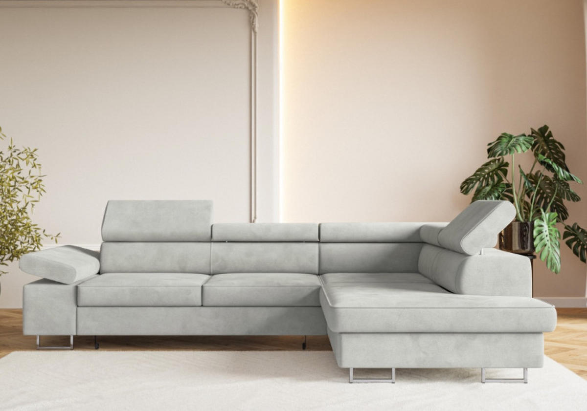 ECKSOFA Grau ALEX Mit Verstellbaren Kopfstützen Rechts - Grau, Textil (203/274cm) - Sepro Meble
