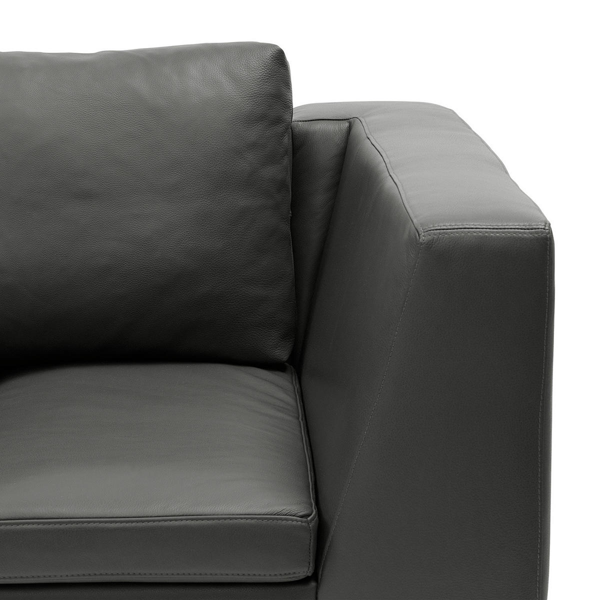 ECKSOFA mit Ottomane - Chromfarben/Grau, Leder/Metall (255/230cm) - home24