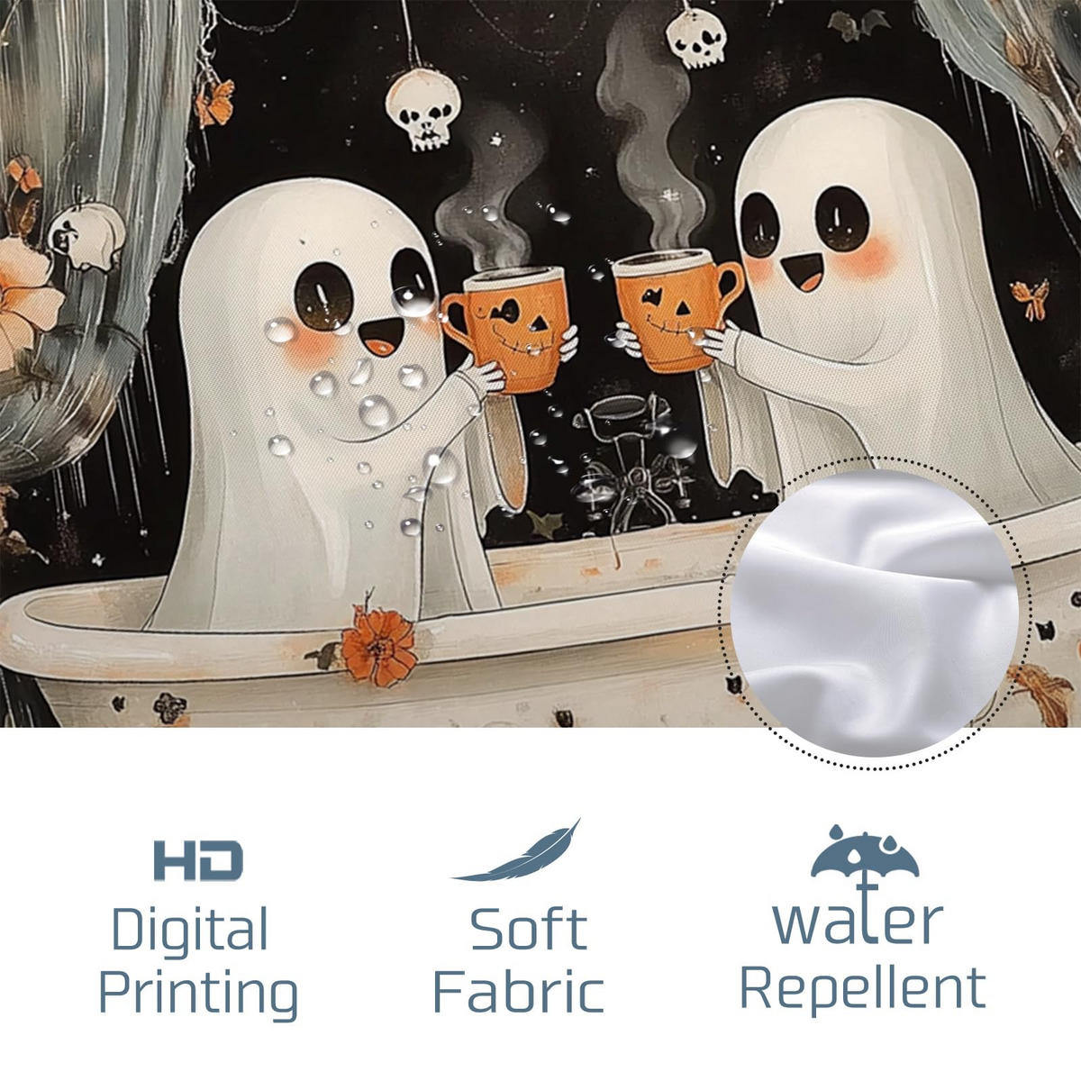 DUSCHVORHANG Halloween 180 x 220 cm Polyester wasserdicht waschbar mit Haken Badezimmer - Multicolor, Textil (180/220cm) - MCBOSON