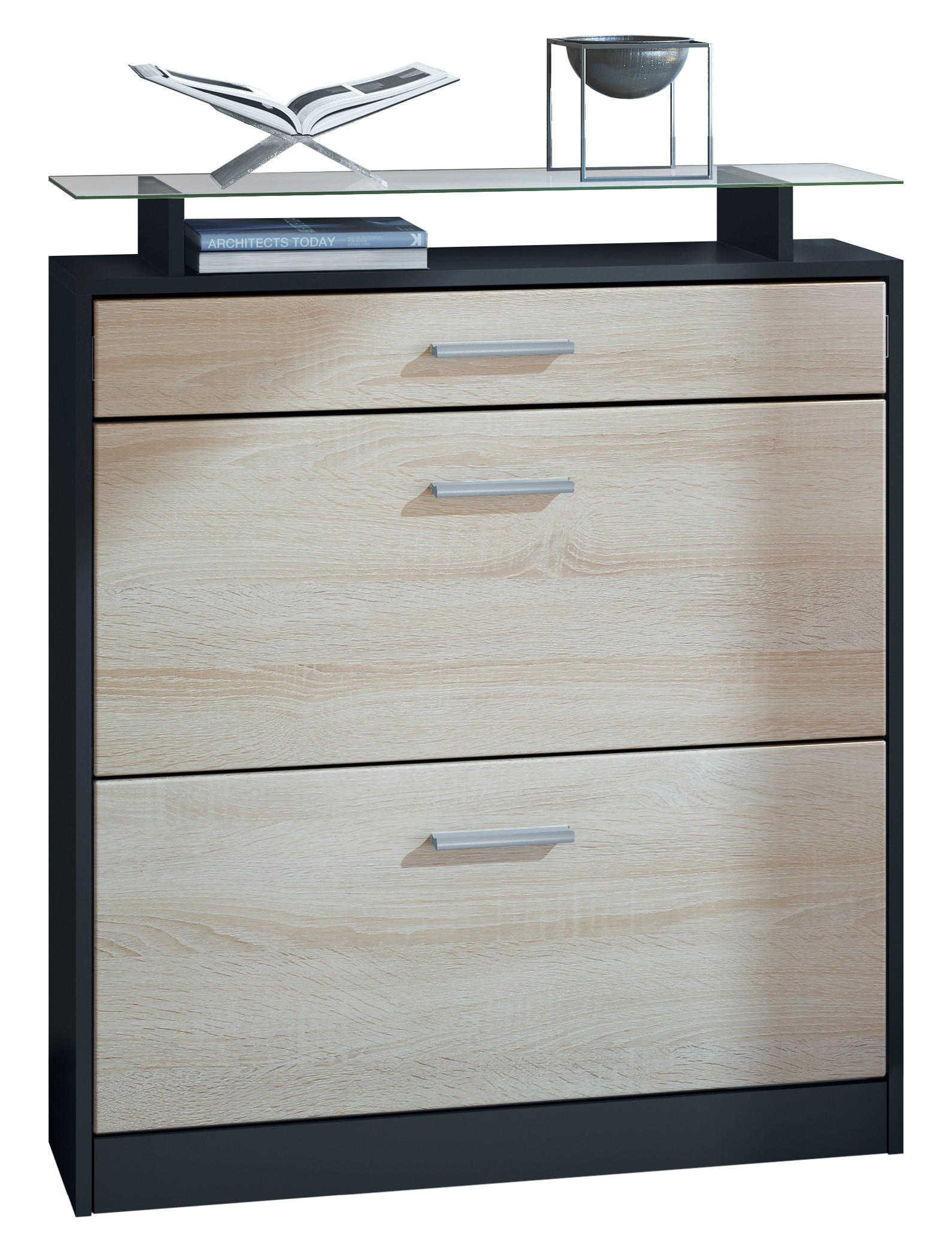 SCHUHSCHRANK Loret Front in Eiche sägerau - Eiche San Remo, Holzwerkstoff (89/104/23cm) - Vladon