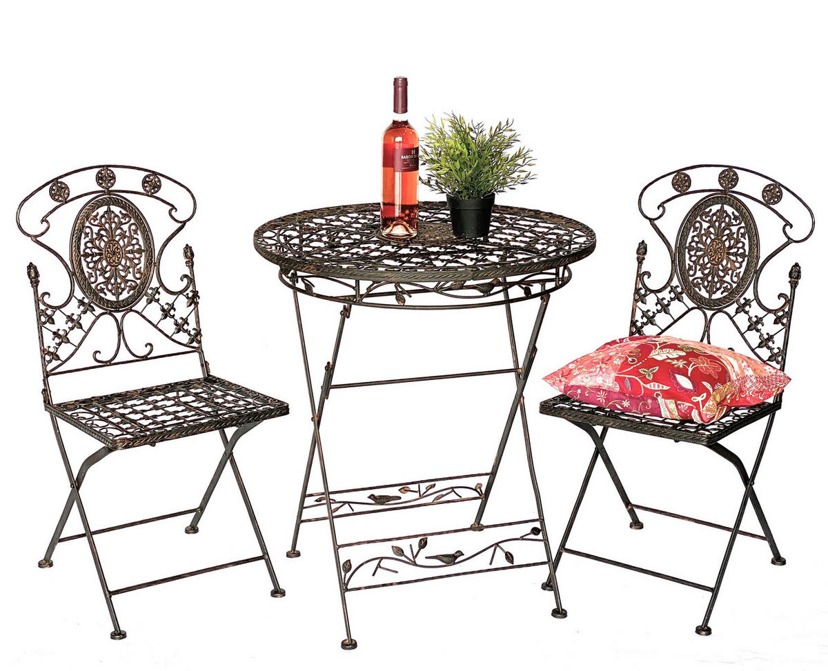 SITZGRUPPE Garten Metall Bistrotisch mit 2 Stühlen klappbar - Braun, Metall - DanDiBo