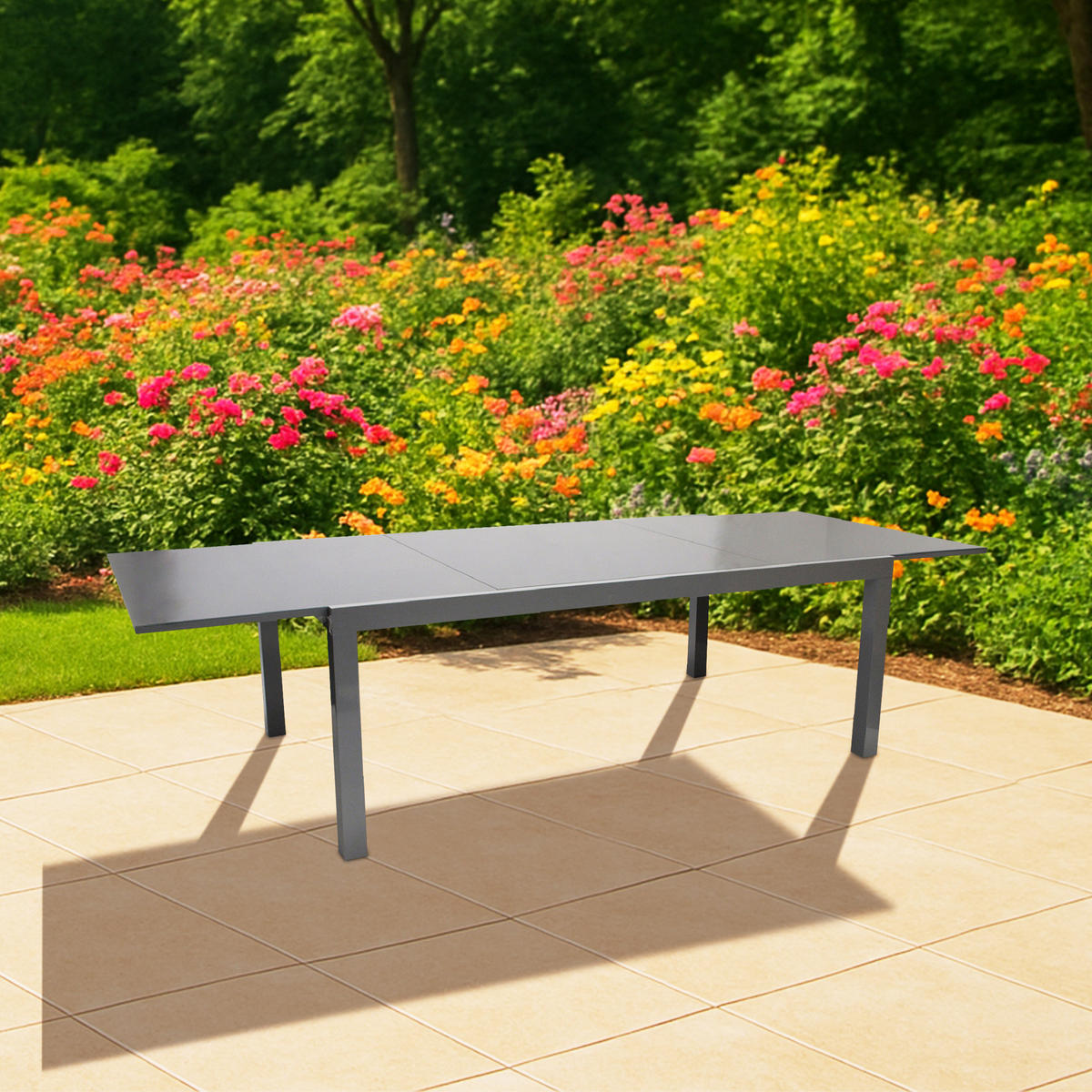 AUSZIEHTISCH Ashford - Esstisch mit Gestell aus Aluminium grau, Tischplatte Glas - Ausziehbar von 180cm auf 240cm. BxTxH: - Grau, Metall (240/100/75cm) - TPFGarden