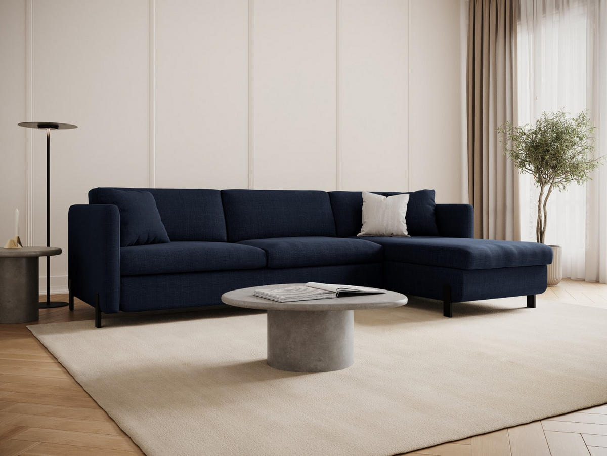 ECKSOFA ausklappbar rechts mit Container Gloria aus strukturiertem Stoff blau 4 Sitzplätze - Blau, Textil (170/260cm) - Micadoni