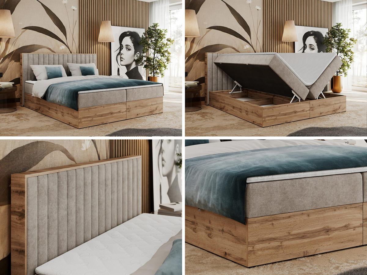 BOXBETT ALBERO 4 - 140/200 Beige Struktur - H3 - Beige, Holz/Textil (140/200cm) - MKS