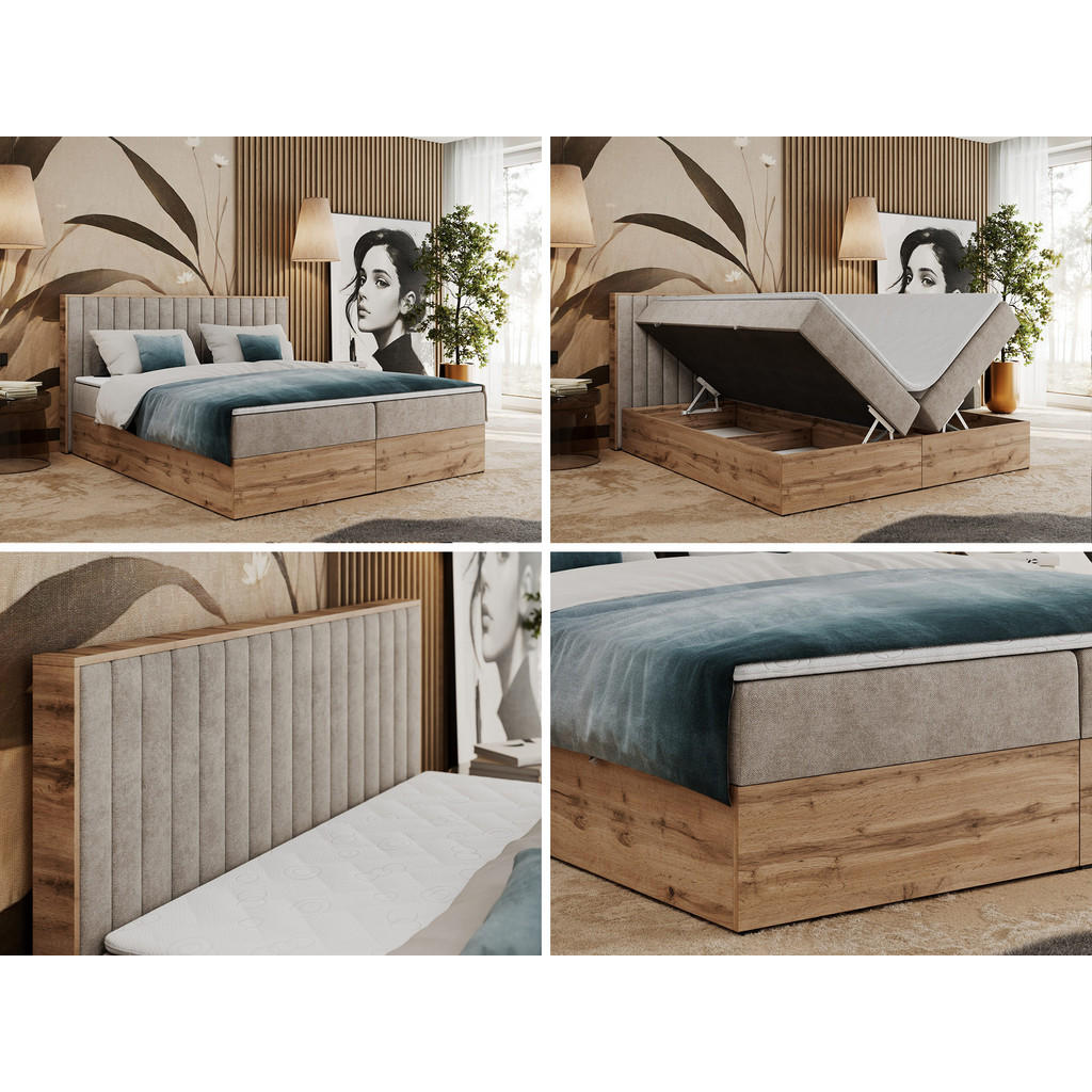Thumbnail - MKS Boxbett, Beige, Textil, 2-Sitzer, H4, 7-Zonen, Rechteckig, 200x200 cm, Schlafzimmer, Betten, Boxspringbetten