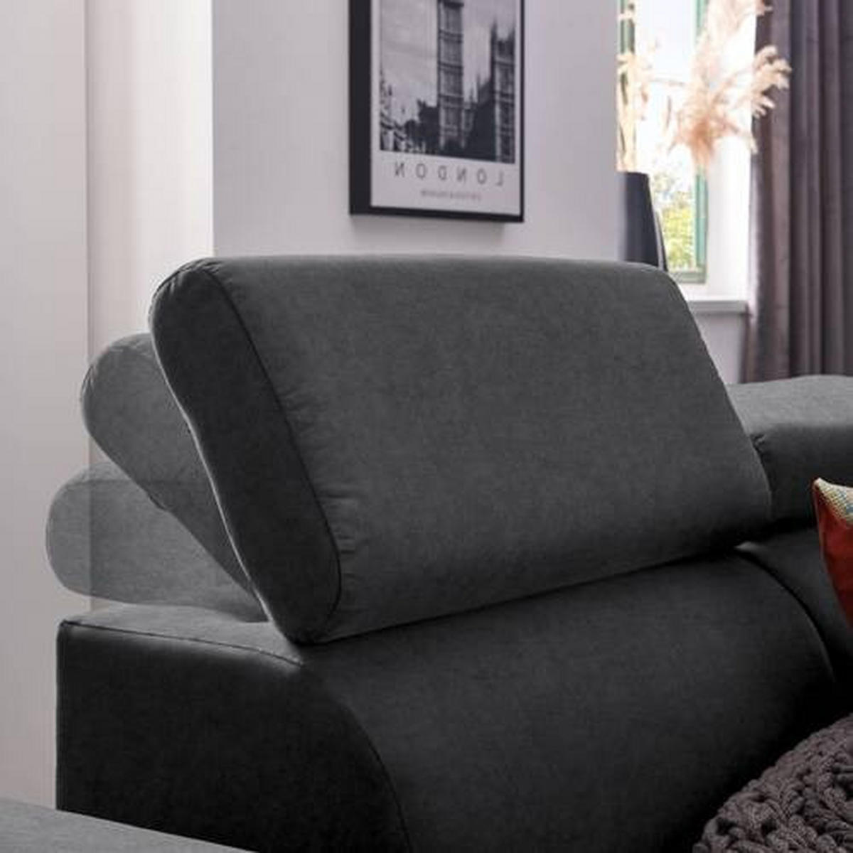 ECKSOFA in Velours Graphitfarben  - Schwarz/Graphitfarben, Design, Textil/Metall (261/191cm) - Stylife