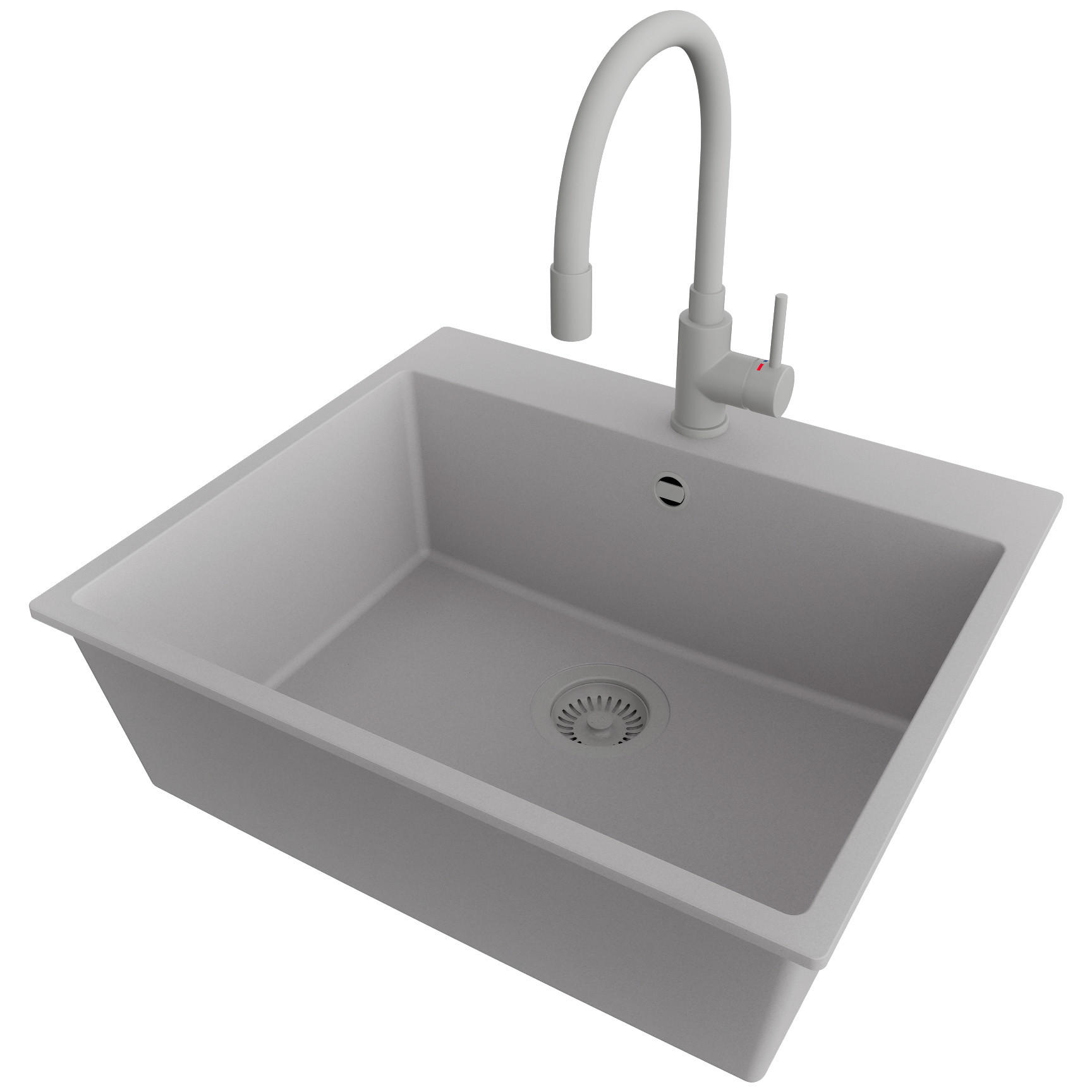 GRANITSPÜLE Riga, 3-er set Alles Grau 58/50 cm, 1 Becken + Küchenarmatur 38/14 cm + Ablauf-Set ab 60er Unterschrank - Grau, Kunststoff (58/20/50cm) - Primagran