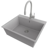 GRANITSPÜLE Riga, 3-er set Alles Grau 58/50 cm, 1 Becken + Küchenarmatur 38/14 cm + Ablauf-Set ab 60er Unterschrank - Grau, Kunststoff (58/20/50cm) - Primagran