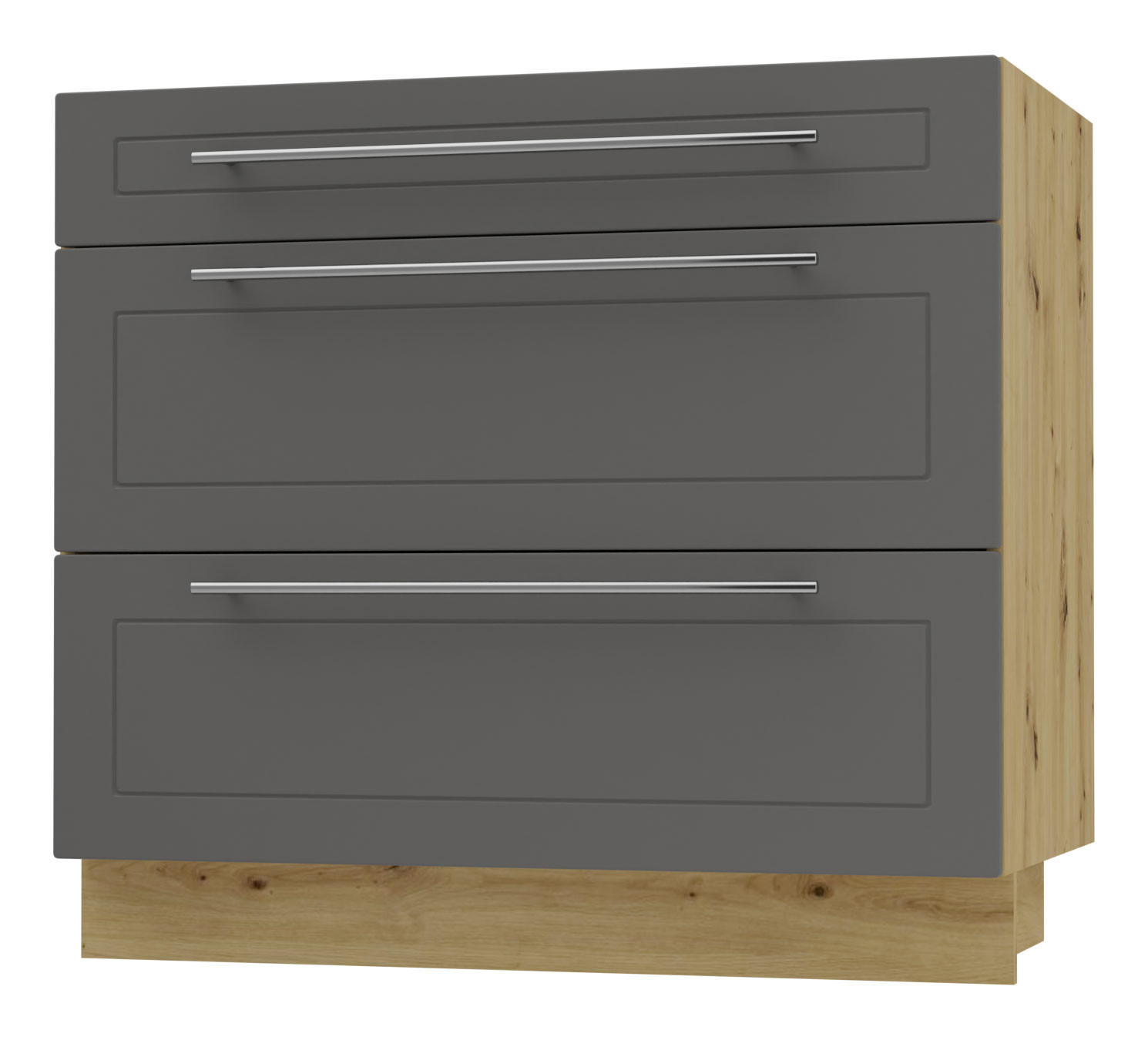 SCHUBLADENUNTERSCHRANK Kvantum D3A/90 90 / 50 / 82cm - Graphitfarben/Eiche Artisan, Holz/Holzwerkstoff (90/82/50cm) - Feldmann-Wohnen