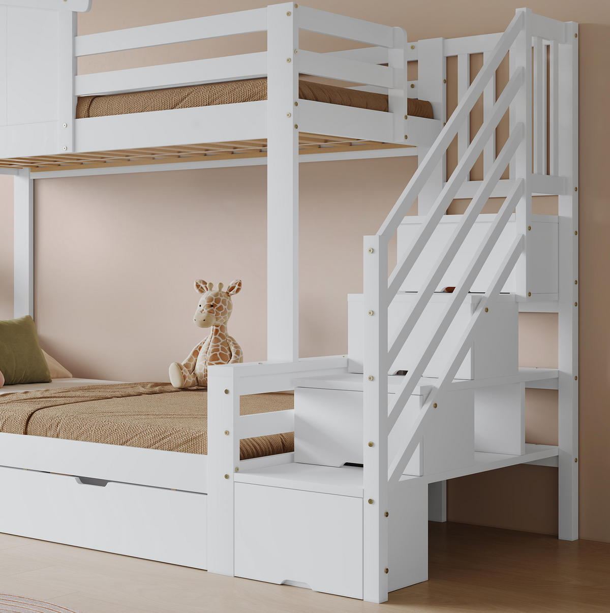 ETAGENBETT 90/200 cm und 120/200 cm Weiß Natur mit Schubladen ohne Matratze - Weiß, Holz (90/200cm) - MIVRAY