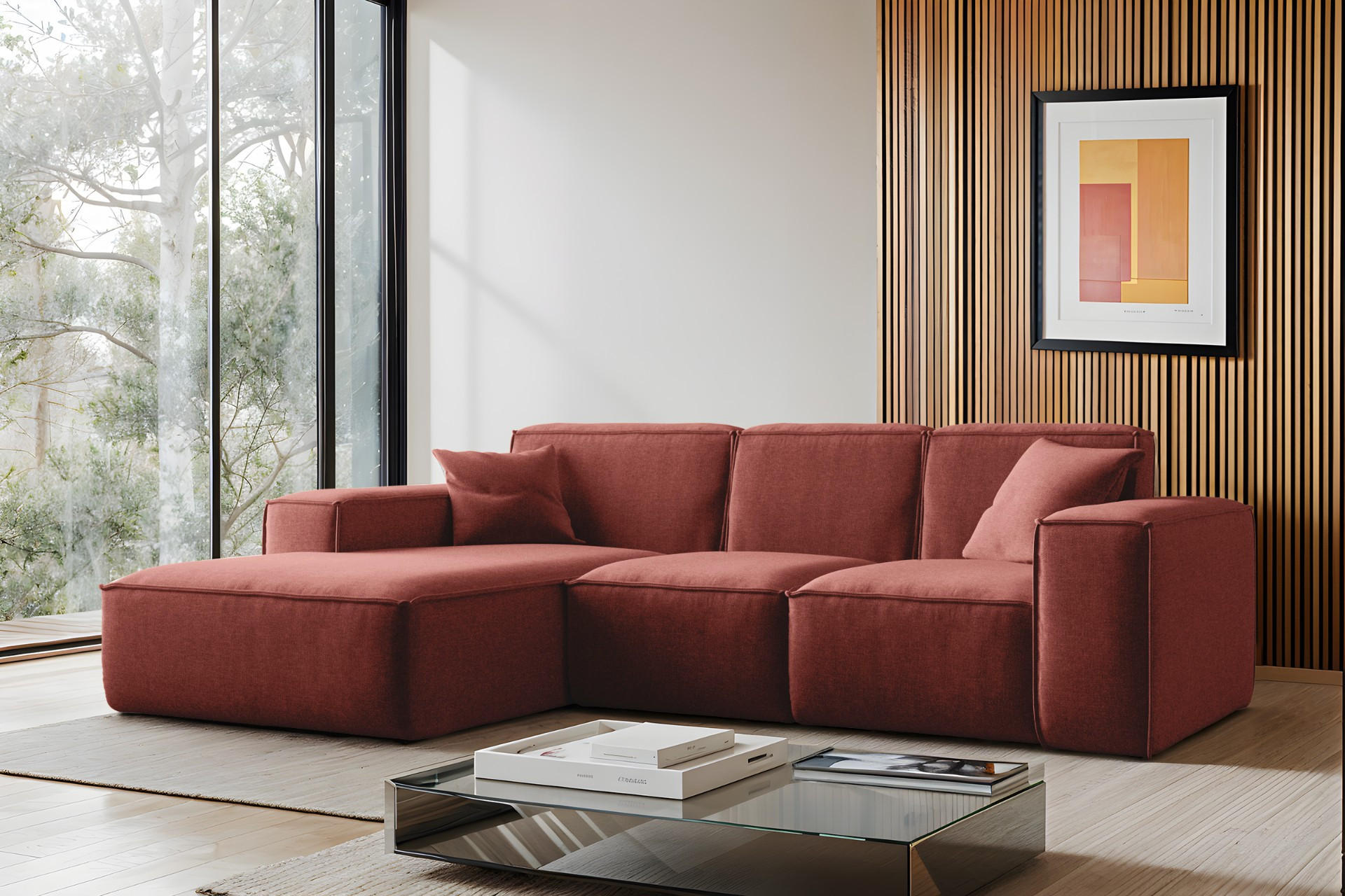 ECKSOFA L-Form Siena Stoff Maloy Kirsche Links - Kirschrot, Holz (165/266cm) - Kaiser Möbel