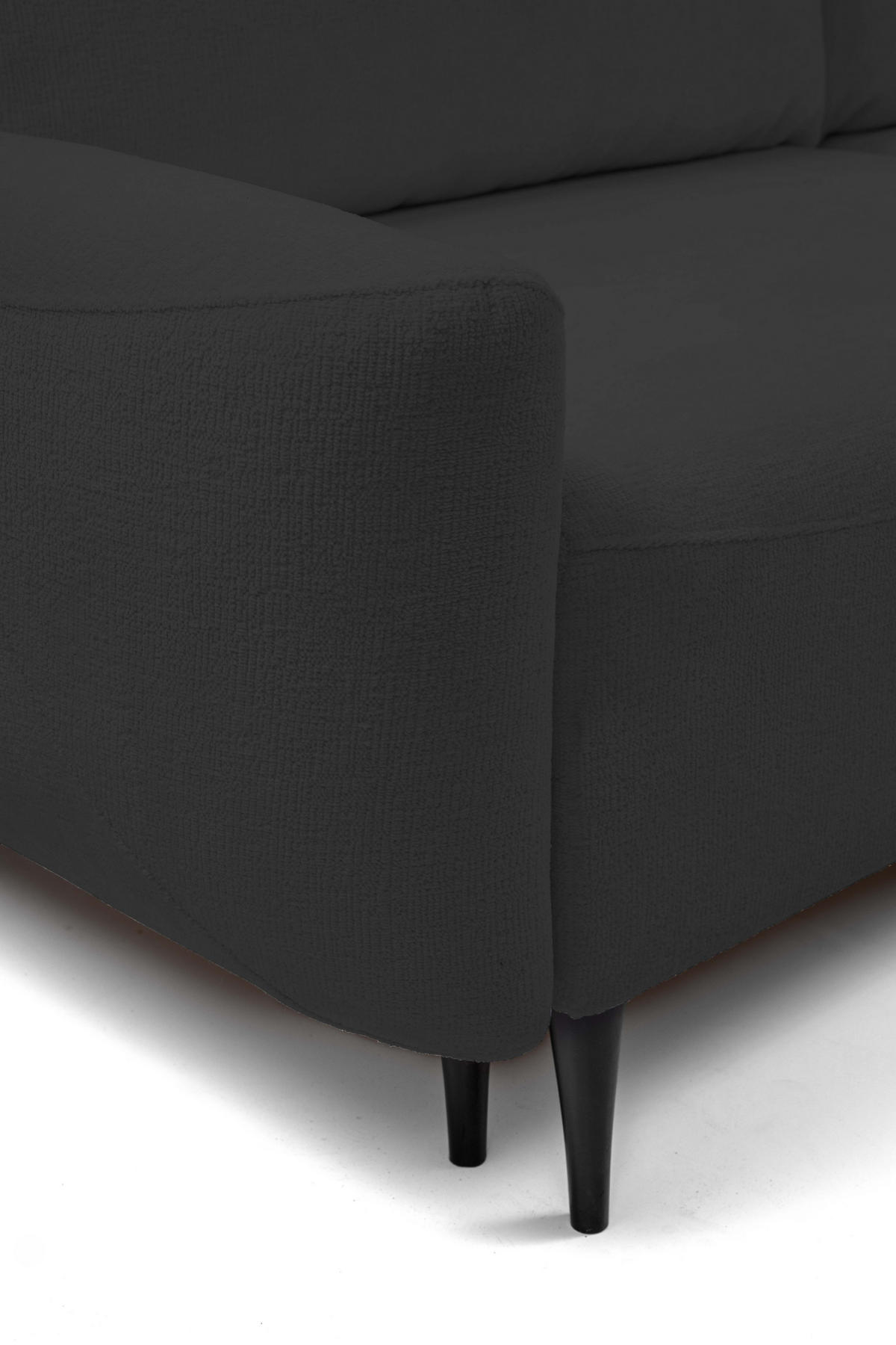 SOFA BOHO Mit Schlaffunktion Und Bettkasten, Wellenfederung, PUR-Schaum, Holzfüße, lose Rückenkissen, freistehend, 244x102x92 cm Black - Schwarz, Holz/Textil (244/92/102cm) - DomoHome