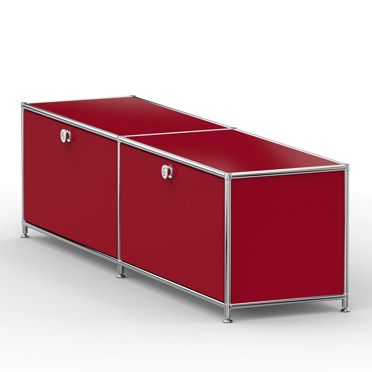 TV Board mit 2 Klappen & Schloss, Breite 152 cm, Rubinrot - Chromfarben/Silberfarben, Metall (40/43/152.2cm) - Versee