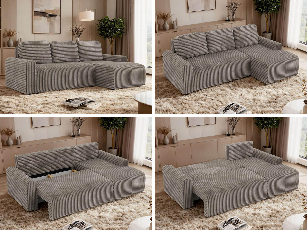 ECKSOFA NESSARO L Hellbraun Cord - Rechts Seite - Hellbraun/Schwarz, Kunststoff/Textil (151/244cm) - MKS