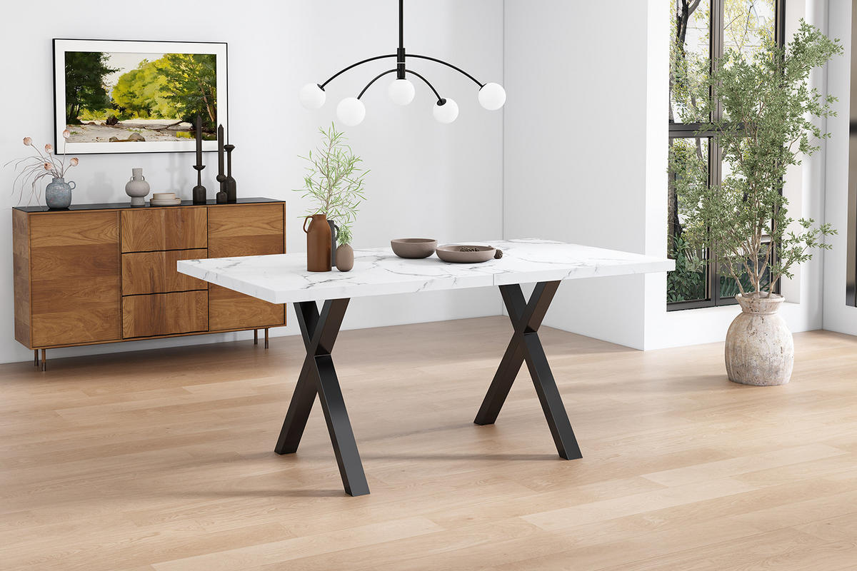 ESSTISCH Marmoroptik Weiß/Schwarz 140/80/76 cm - Weiß, Holz (80/140/76cm) - PANGIVO