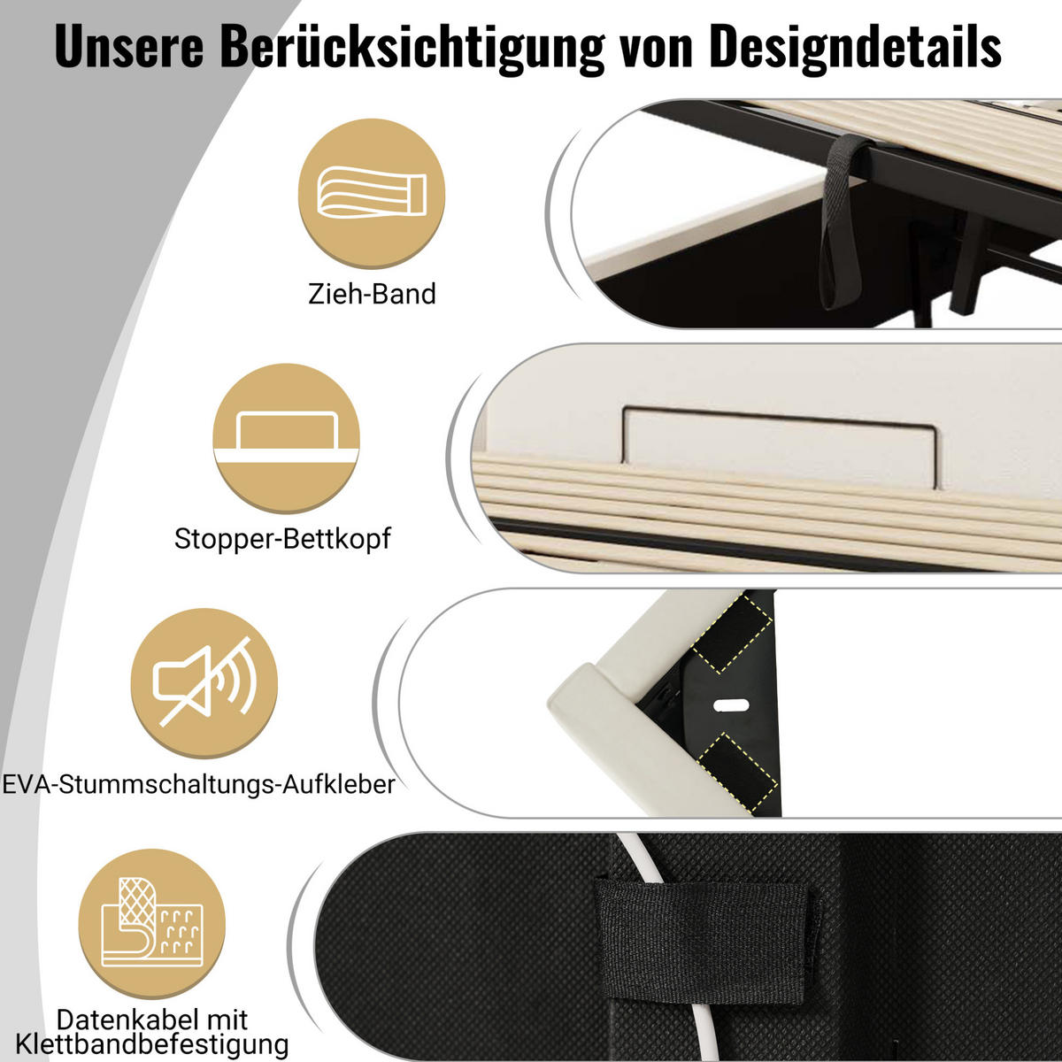 POLSTERBETT aus PU 180x200 cm Weiß mit Bettkasten, LED-Beleuchtung und USB-C-Anschluss - Weiß, Leder (180/200cm) - IVMEU