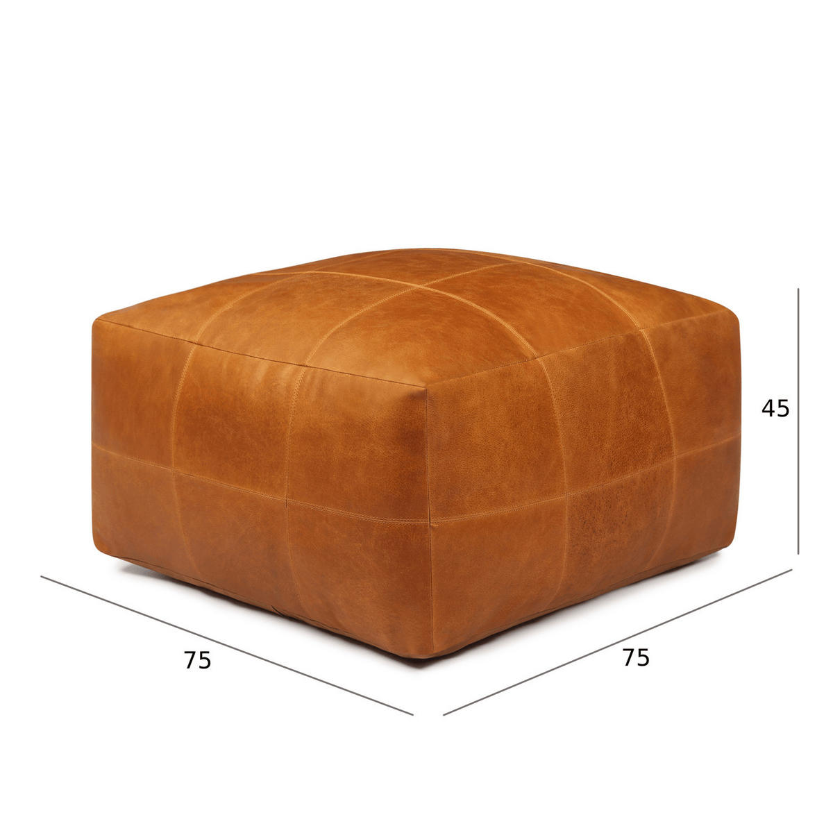 POUF 75/75/45 cm Echtleder Cognacbraun - Braun, Leder (75/45/75cm) - Furnhouse