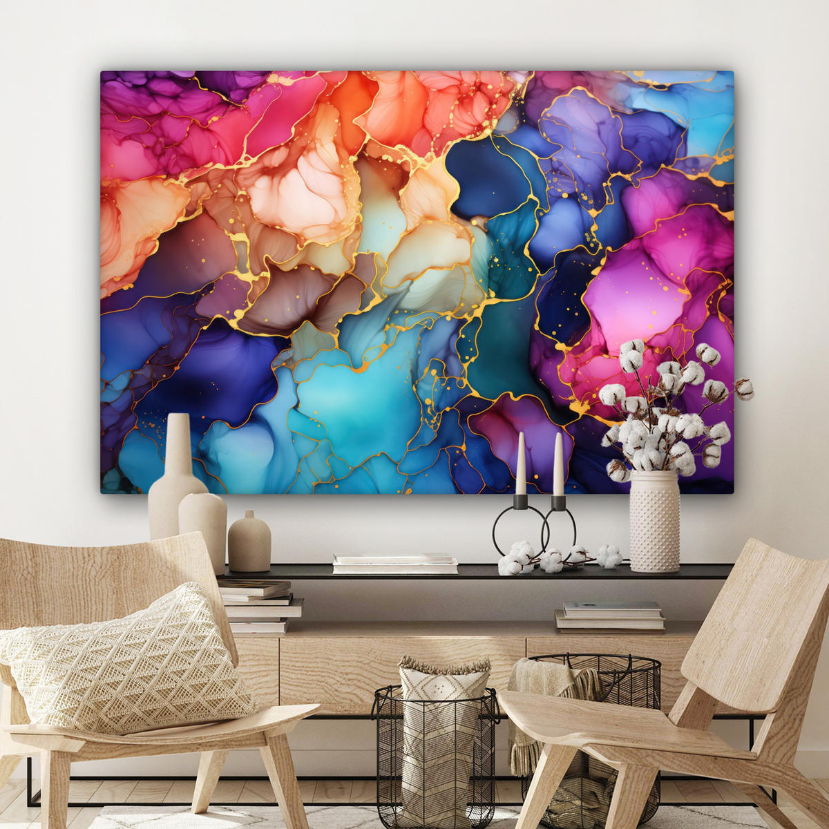 LEINWANDBILD Marmor - Bunt - Abstrakt Wohnzimmer Groß 120x80 cm - Multicolor, Textil (120/80cm) - MuchoWow