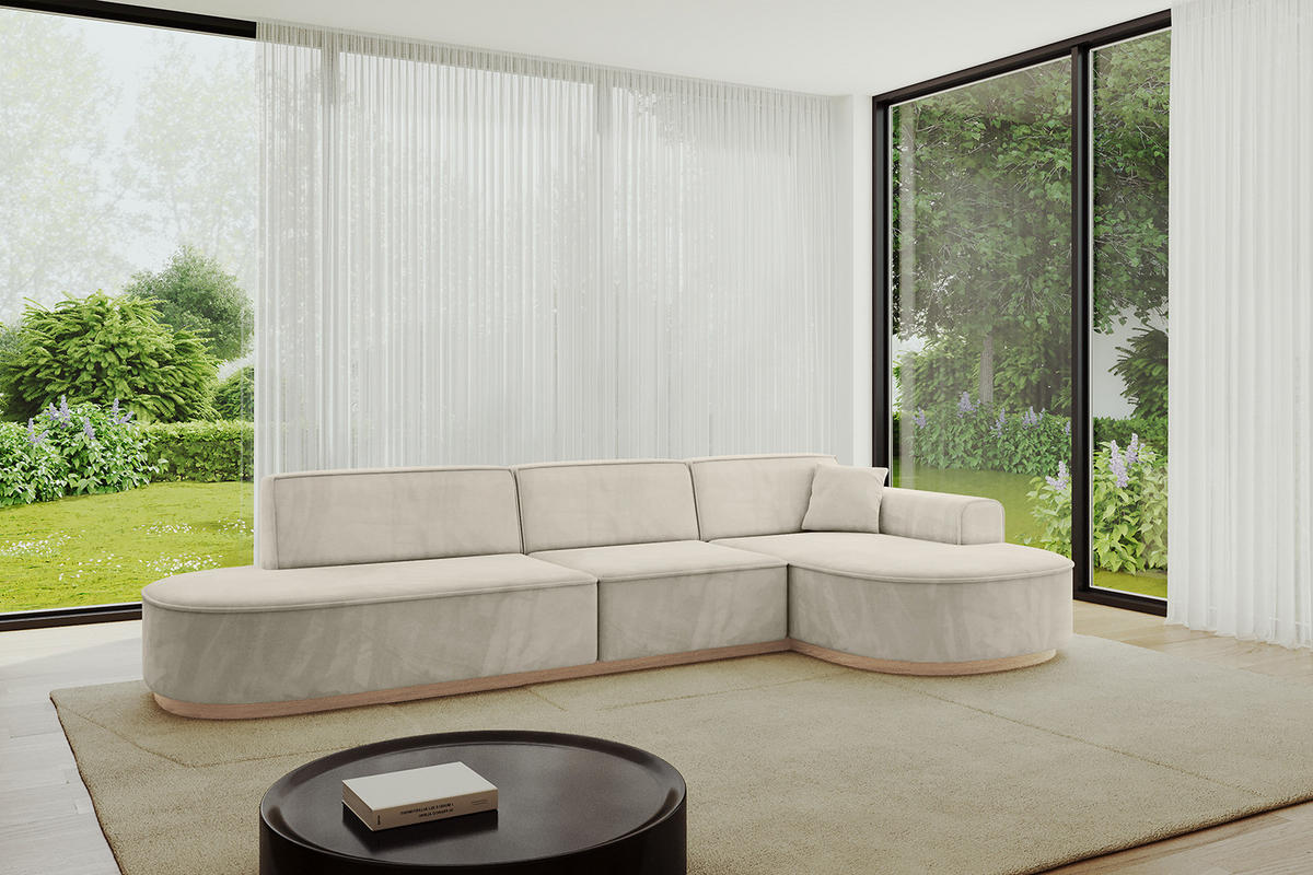 ECKSOFA Ottomane Rechts MARI-L2-v1 - 328x171x83 cm Ecru Velours - Ecru, Holzwerkstoff/Textil (171/328cm) - ALTDECOR