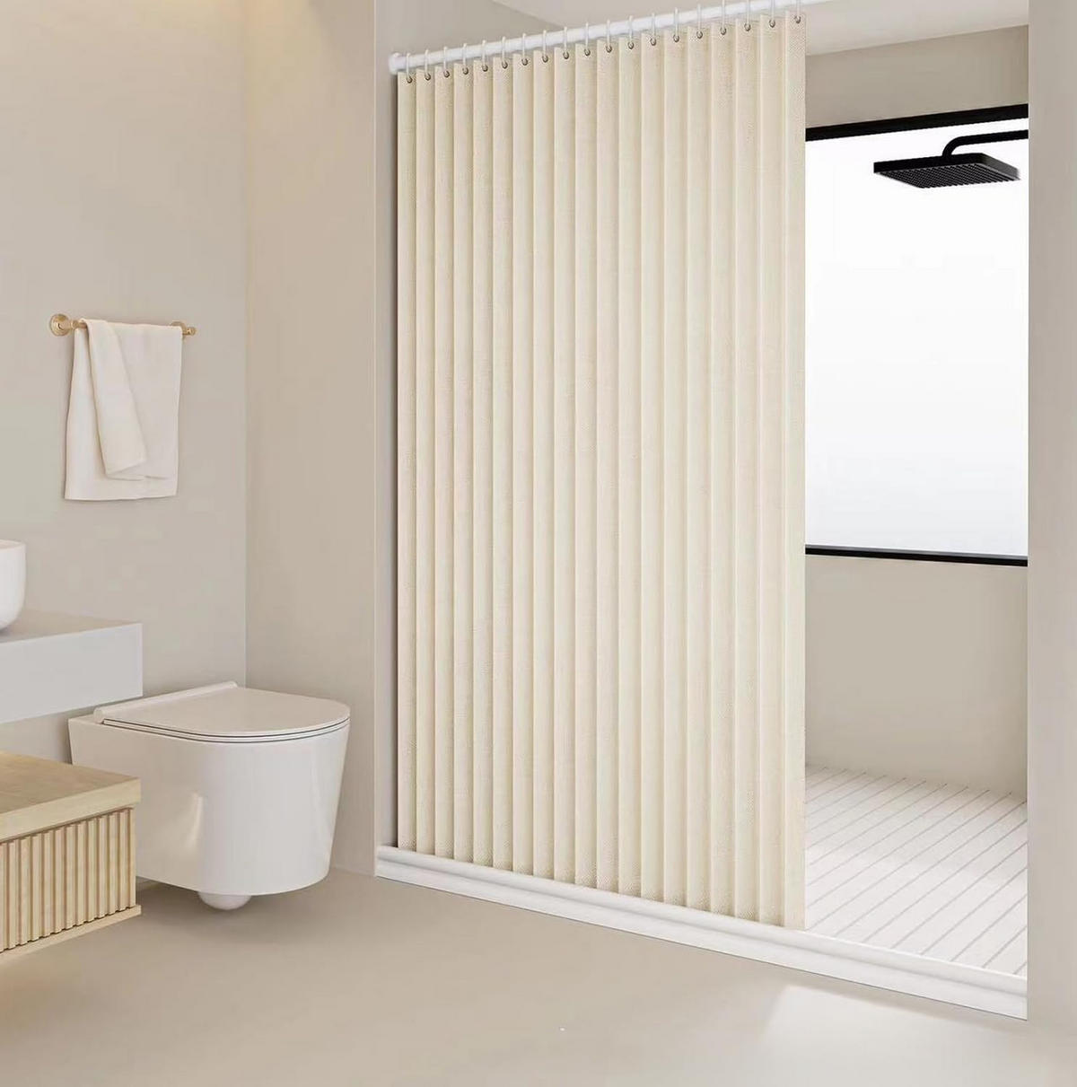 DUSCHVORHANG – Breite 180 x Höhe 200 cm – Beige – Inklusive Metallhaken - Beige, Textil (180/200cm)