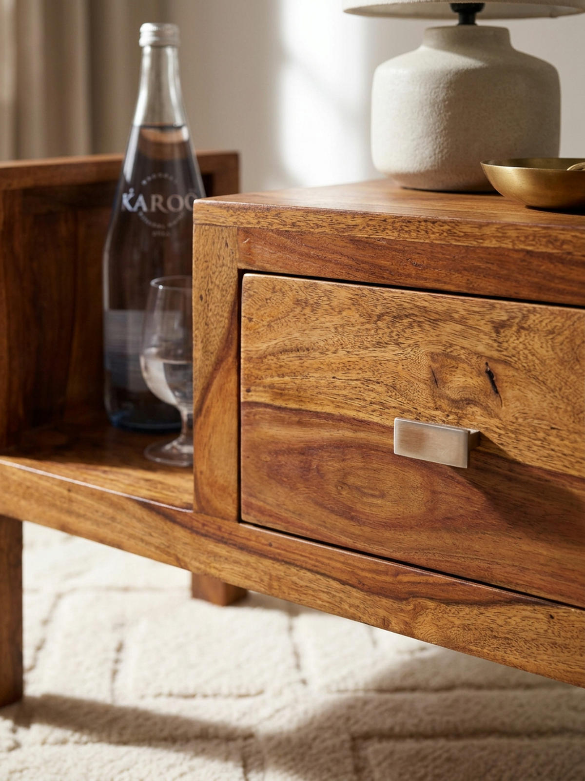 NACHTTISCH – Massivholz, Landhausstil, 60x30x40 cm, Schublade & Ablage - Braun, Holz/Metall (60/40/30cm) - KADIMA DESIGN