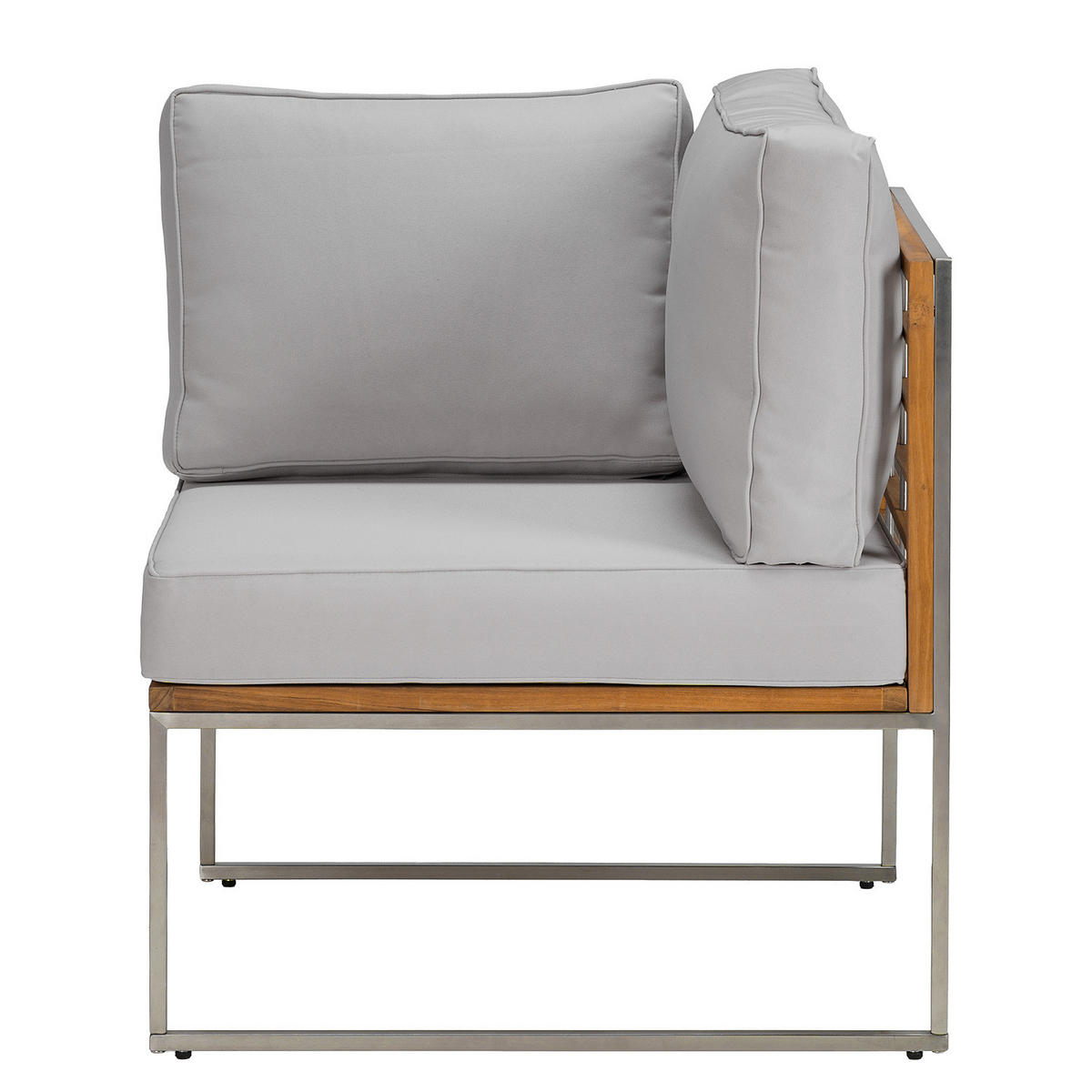 LOUNGEECKE - Webstoff / Teak massiv - Hellgrau, Holz/Textil (70/74/70cm) - home24