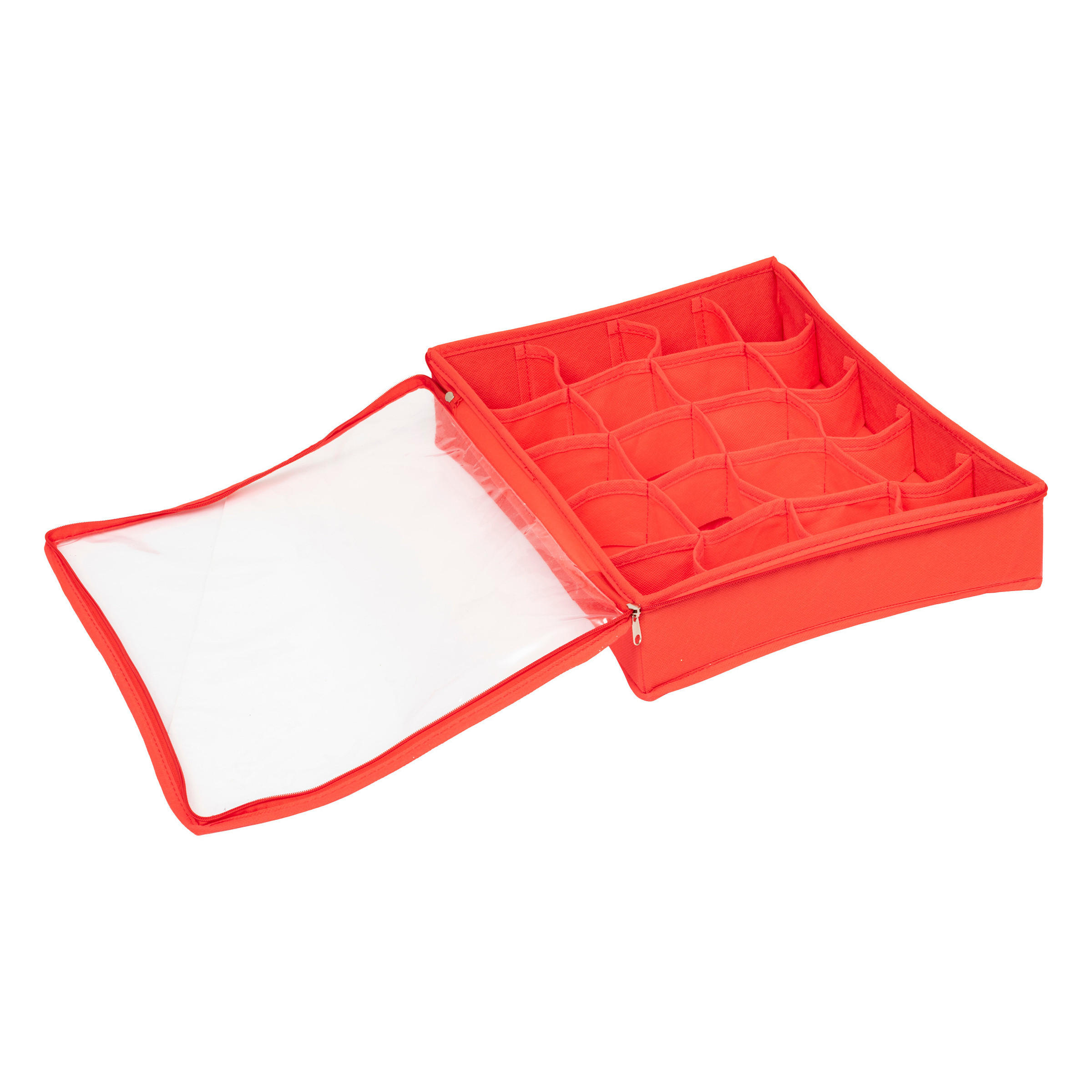 AUFBEWAHRUNGSBOX Christbaumkugeln Ø 7,5 cm 20 Fächer - Rot, Textil (7.5/35/27cm) - Atmosphera Createur d´interieur