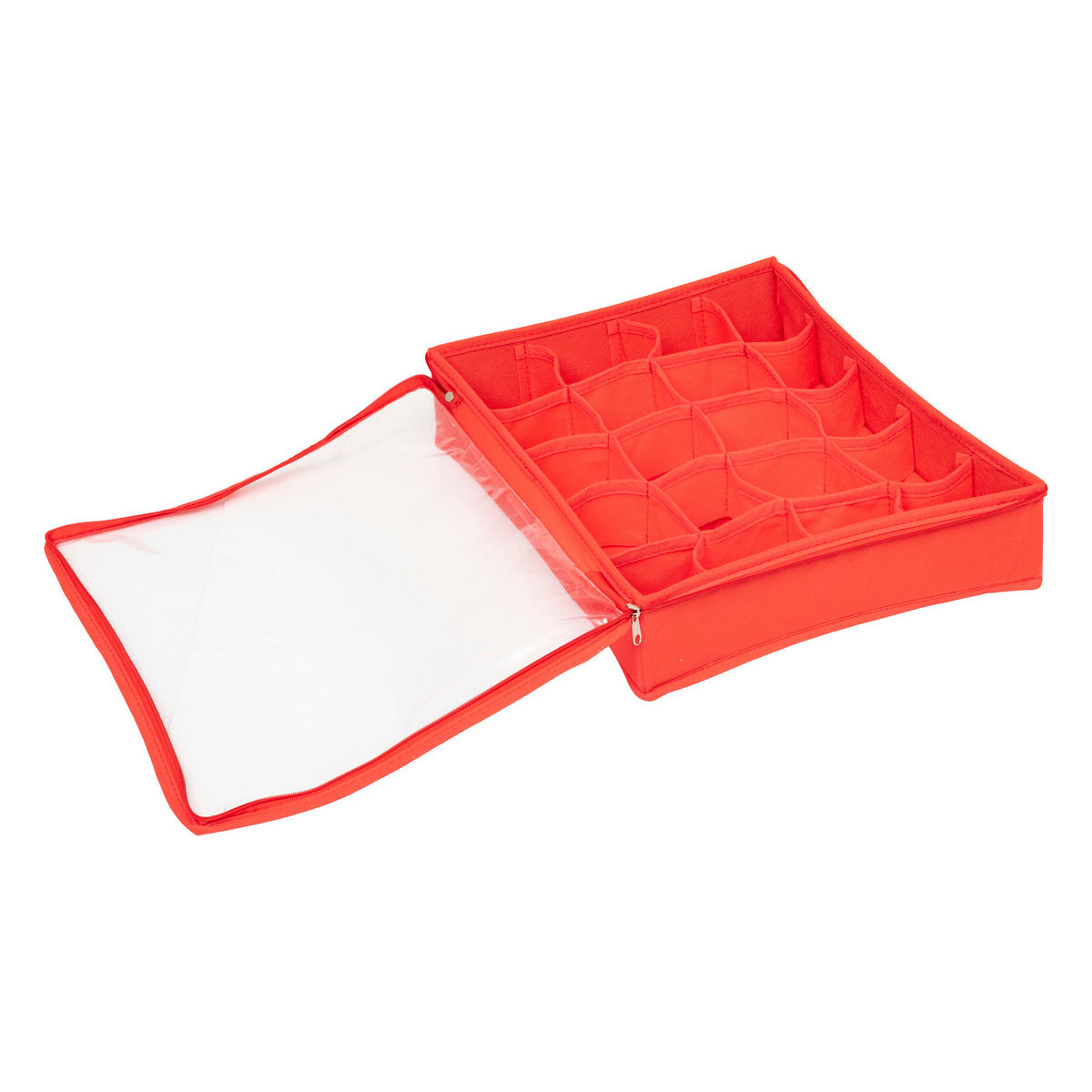 AUFBEWAHRUNGSBOX Christbaumkugeln Ø 7,5 cm 20 Fächer - Rot, Textil (7.5/35/27cm) - Atmosphera Createur d´interieur