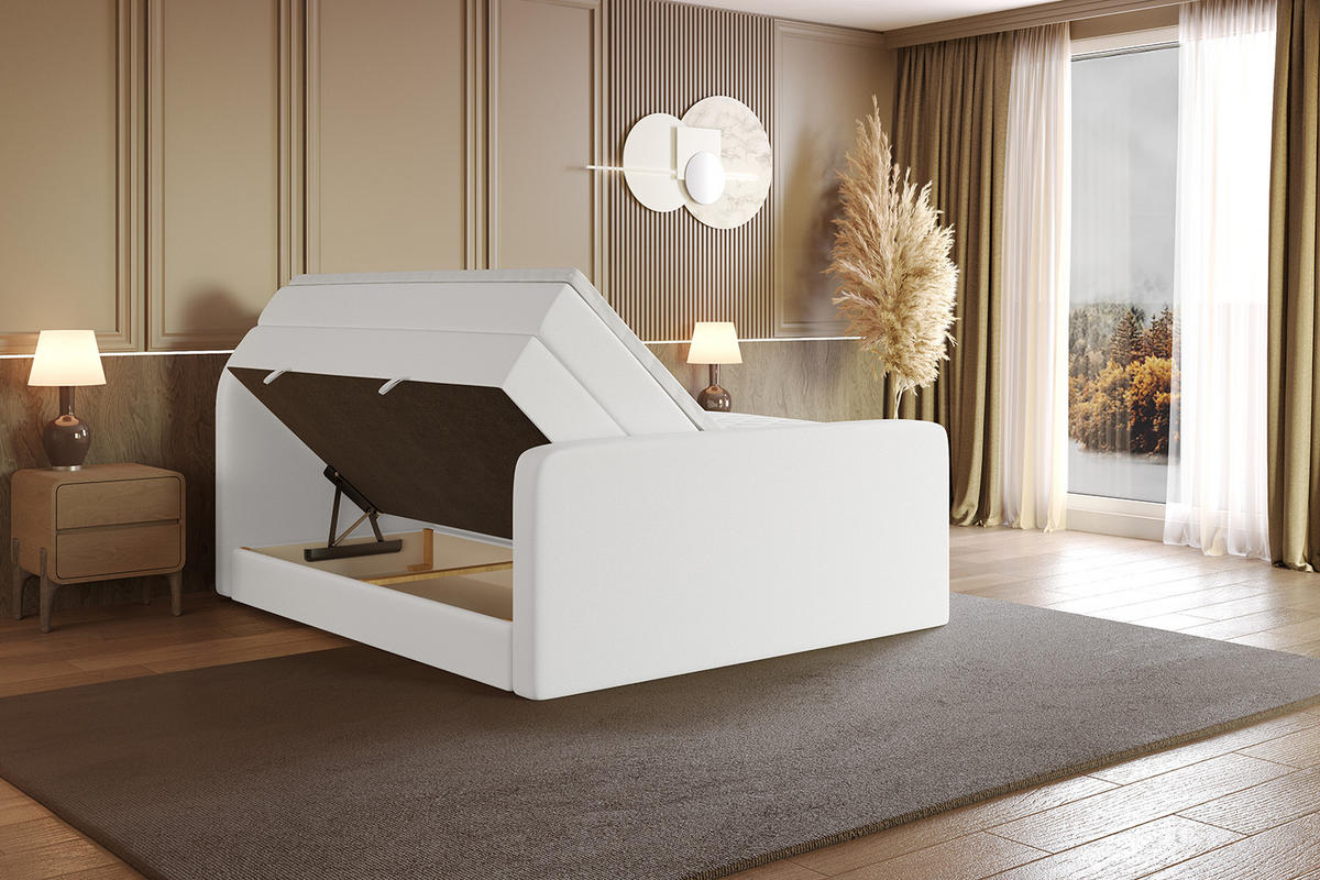 BOXSPRINGBETT mit Matratze und Lattenrost - NOX-Z KING-160x200 - Weiß Kunstleder - Weiß, Holzwerkstoff (160/200cm) - ALTDECOR