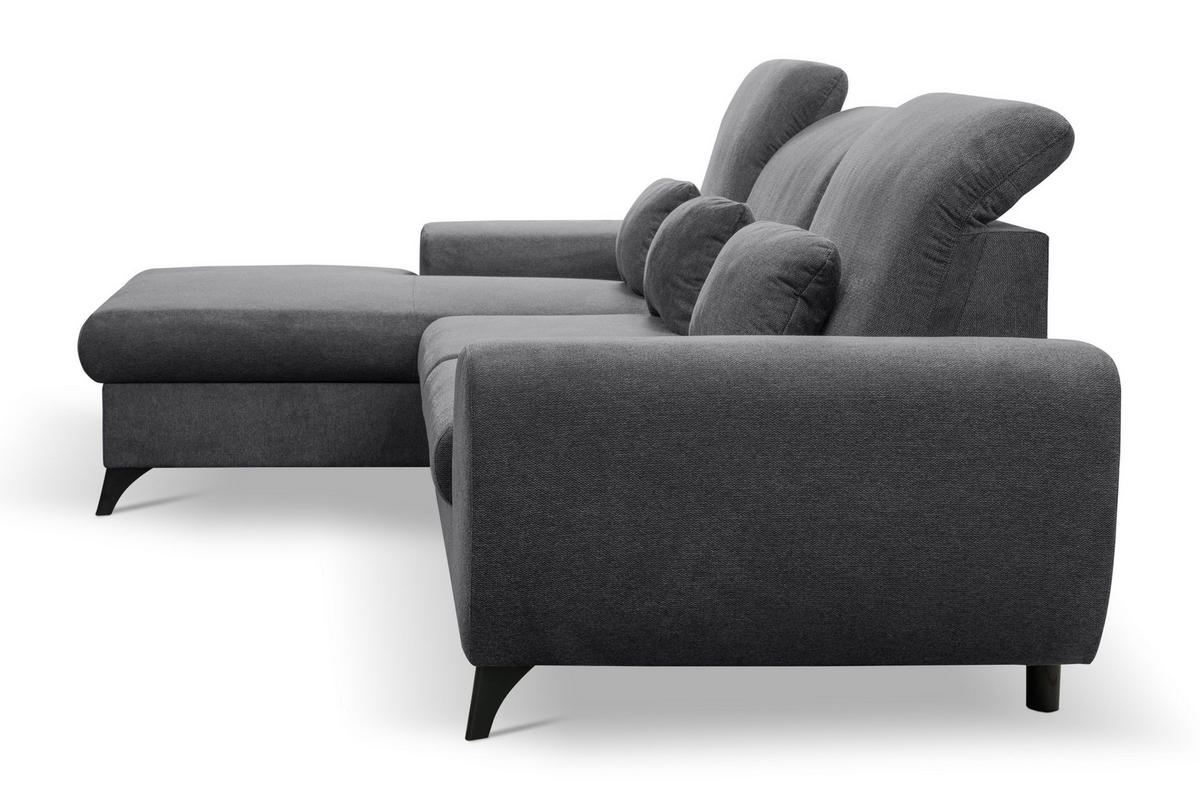 ECKSOFA LUCE L-S Grau Plüsch-Stoff mit Schlaffunktion - Grau, Holz (279/172cm) - MASSENO