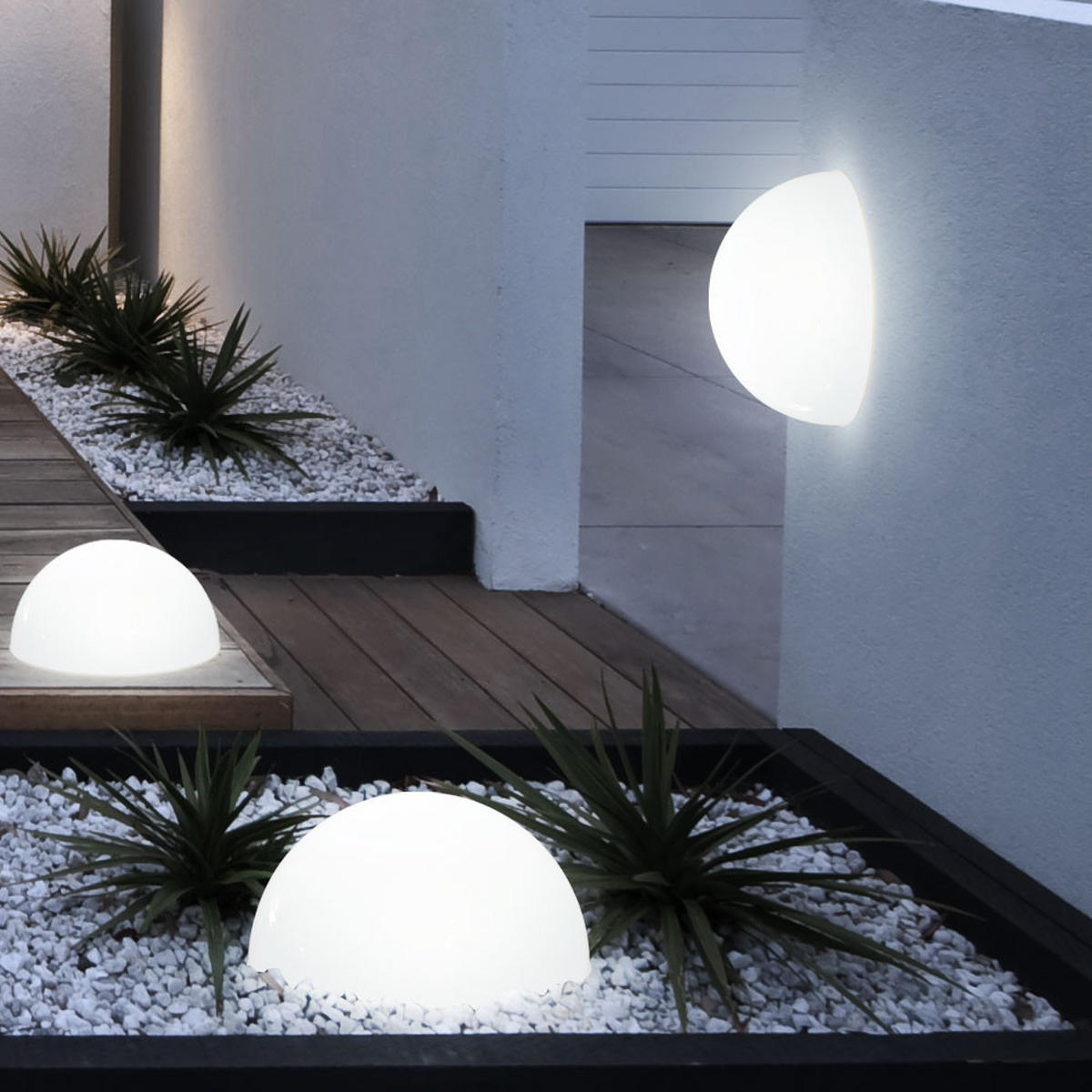 LED AUSSENLEUCHTE Halbkugel Weiß opal 2er Set - Weiß, Kunststoff (20/20/10cm)