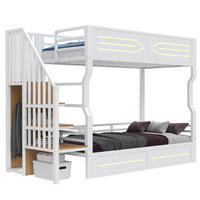 HOCHBETT 90/200 cm Weiß mit LED und Stauraumtreppe - Weiß, Metall (90/200cm) - MIVRAY
