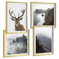 BILDER SET 4er Set - 50x50 cm & 40x60 cm Goldrahmen - Berglandschaft Nebel Hirsch - Goldfarben, Kunststoff (50/50cm) - TULUP