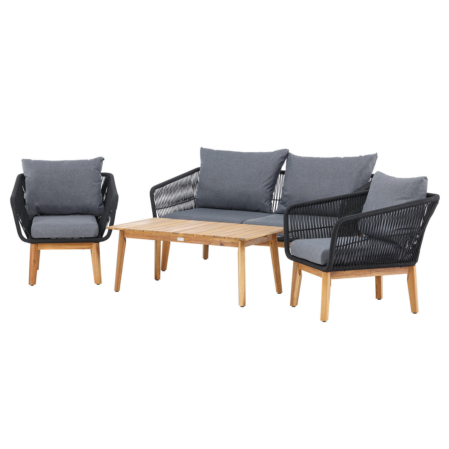 LOUNGESET - 4-teilig - Schwarz/Braun, Holz - home24