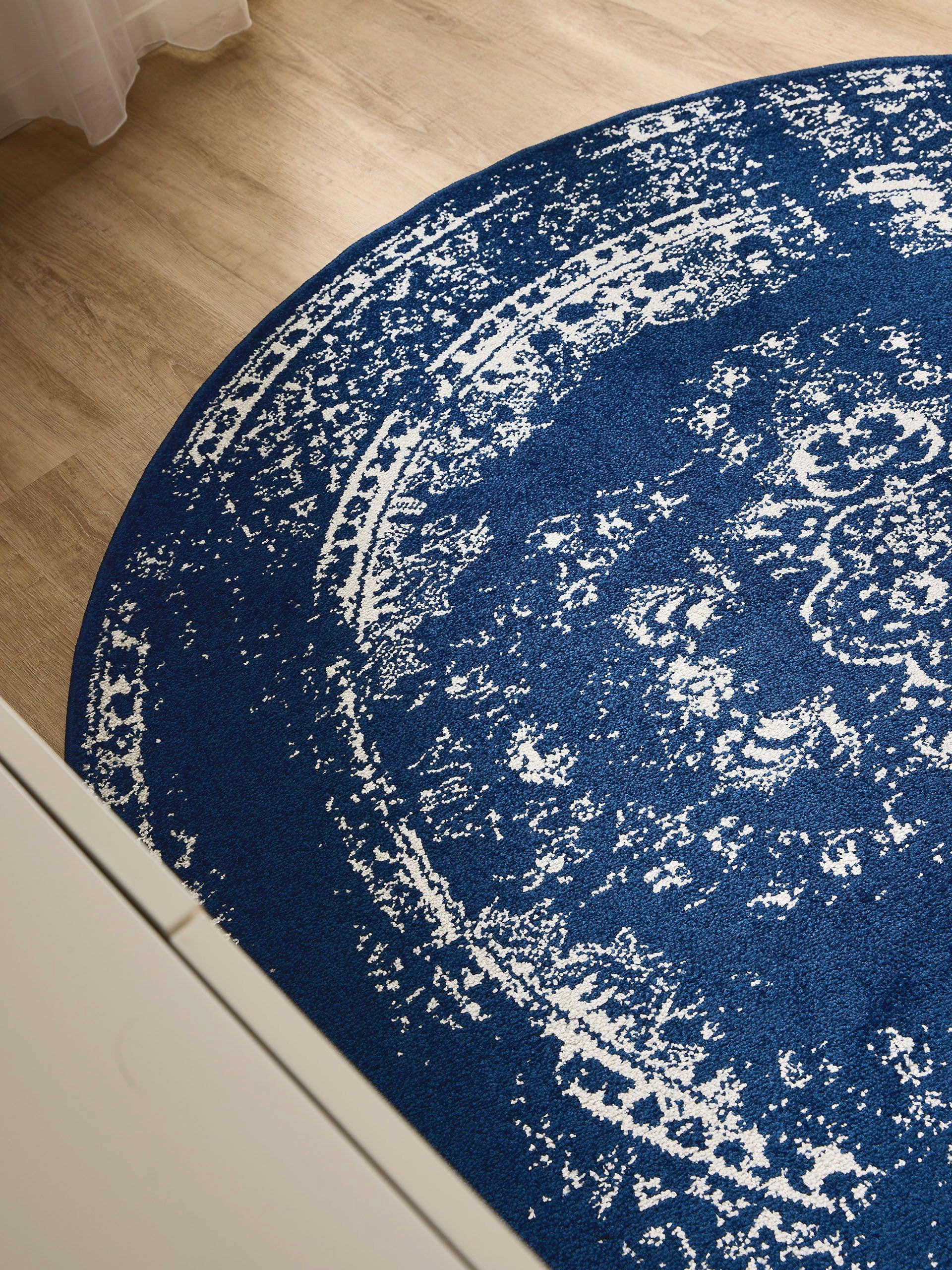 VINTAGE-TEPPICH Sia ø 160 cm rund - Blau, Kunststoff (160/160cm) - benuta