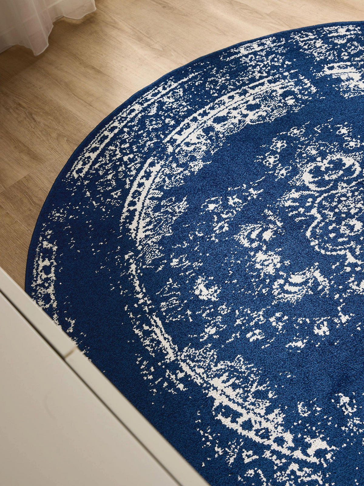 VINTAGE-TEPPICH Sia ø 120 cm rund - Blau, Kunststoff (120/120cm) - benuta