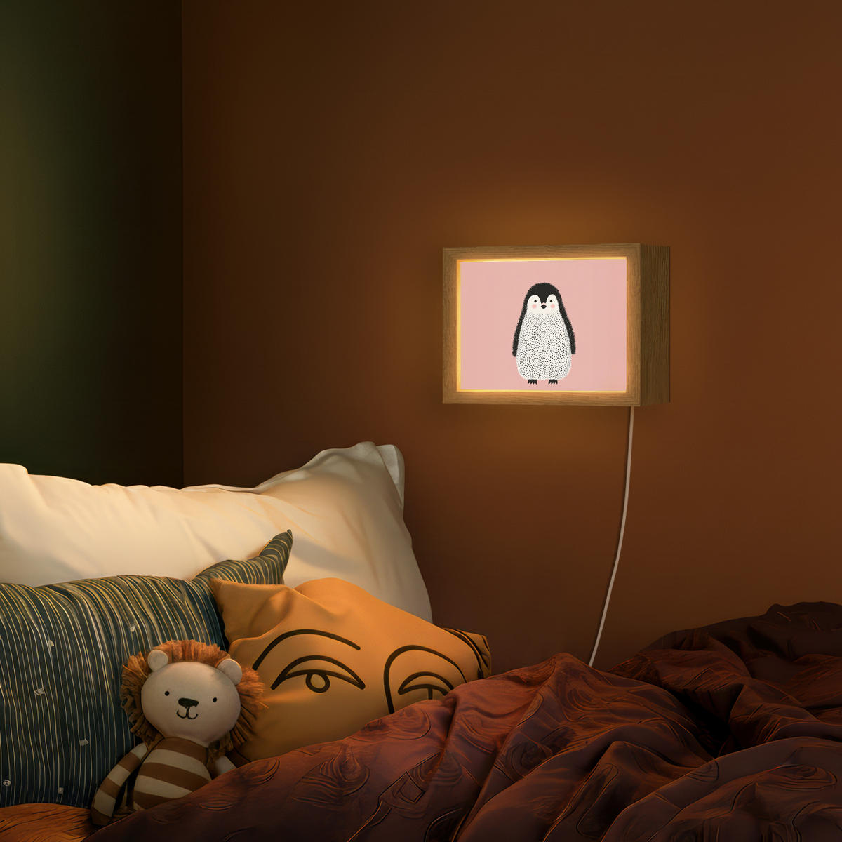 NÁSTĚNNÁ LAMPA Tučňák - Tečky - Minimalistický - Růžový 20x15 cm - růžová, kompozitní dřevo (20/15/8cm) - OnlyWow