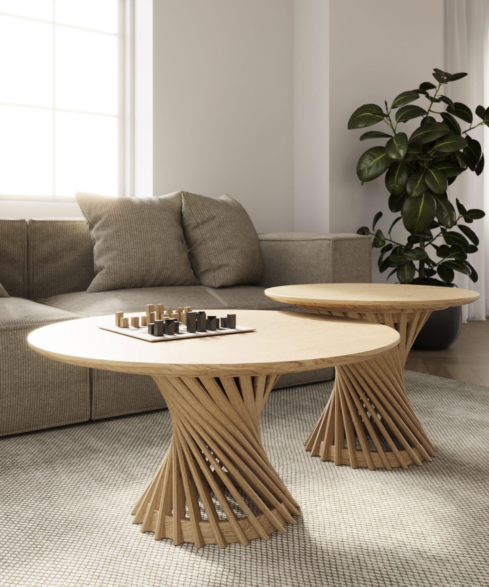 COUCHTISCH Emma, Natur Massiveiche - Beige, Holz (80/80/40cm) - WOODEK