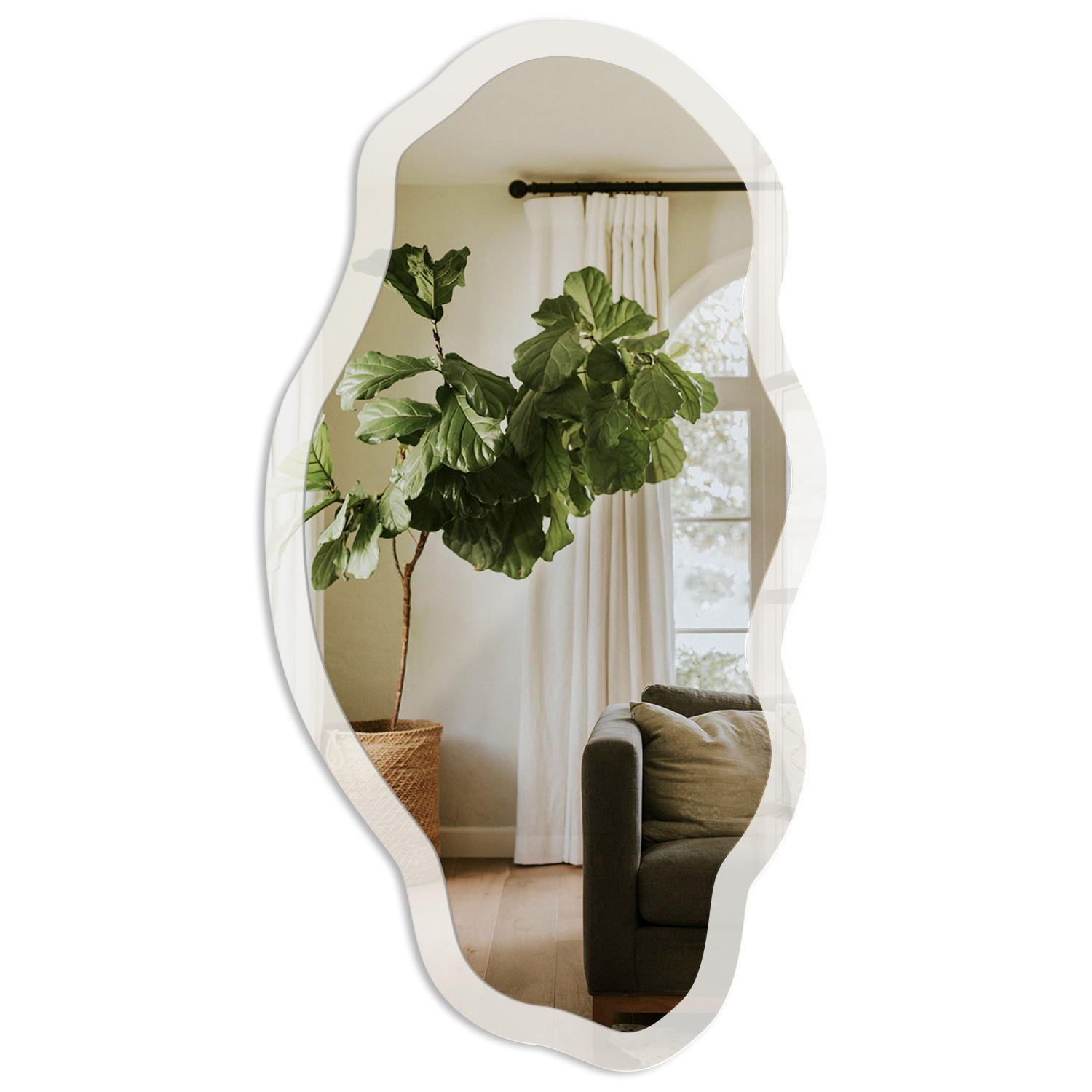SPIEGEL 90x45 cm asymmetrisch mit Druck - Cremige Oberfläche - Transparent, Glas (45/90/0.4cm) - TULUP