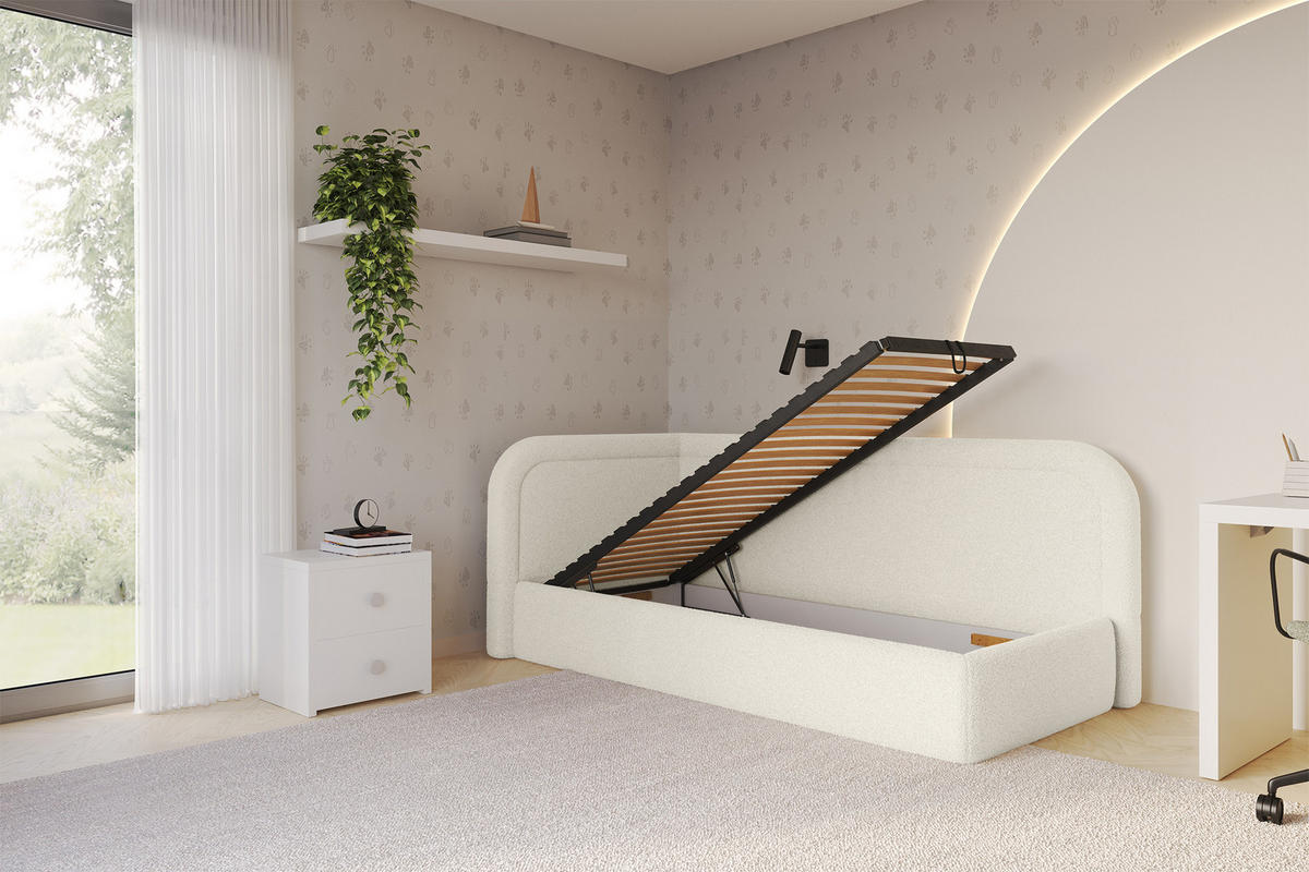 EINZELLBETT Jugendbett mit Bettkasten, Rechts - JOVY 100x200 Beige - Perlmutt, Holzwerkstoff/Textil (100/200cm) - ALTDECOR