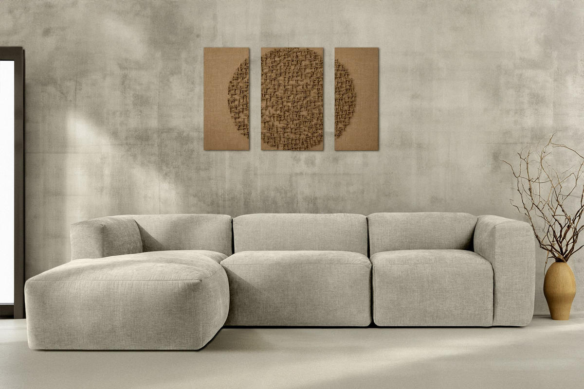 ECKMODULSOFA-LINKS BUFFO mit extrem weicher und bequemer Sitzfläche, Gewebestoff, ecru - Ecru, Textil (297/180cm) - KONSIMO®